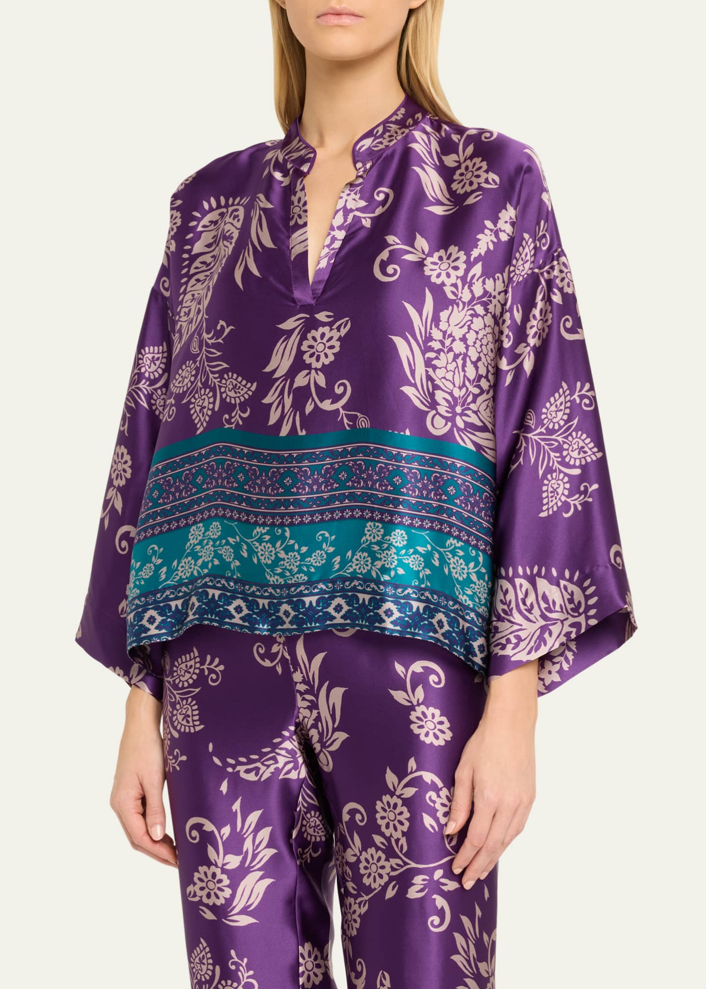 Ysobel Floral-Print Silk Charmeuse Pajama Set - Thumbnail 4