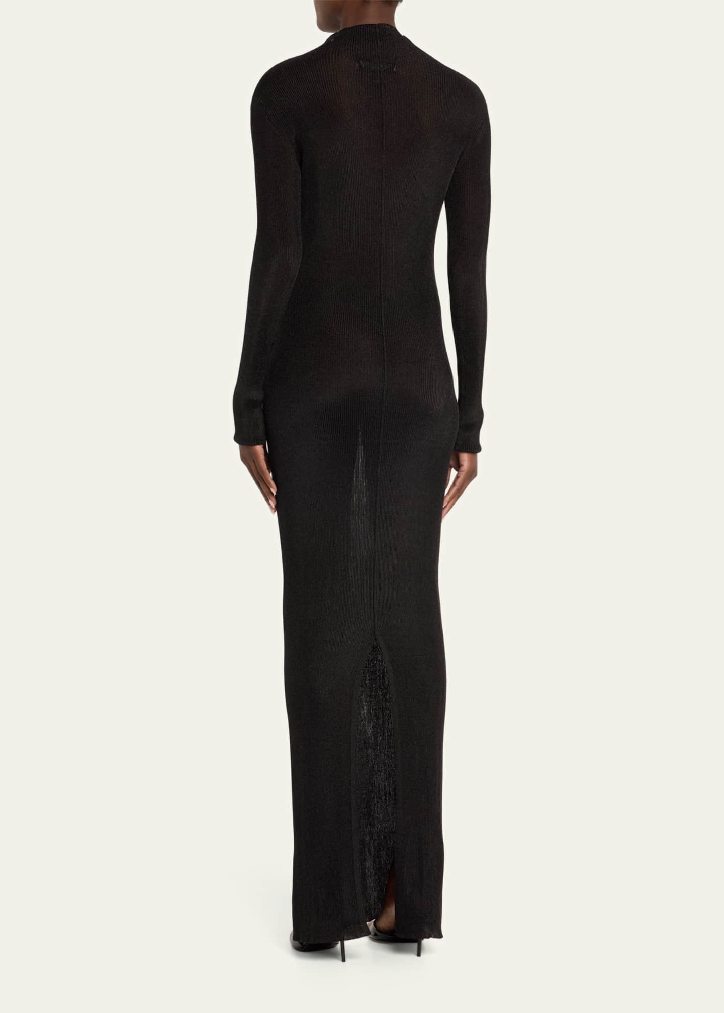 Mock Neck Metallic Rib Knit Gown - Thumbnail 3