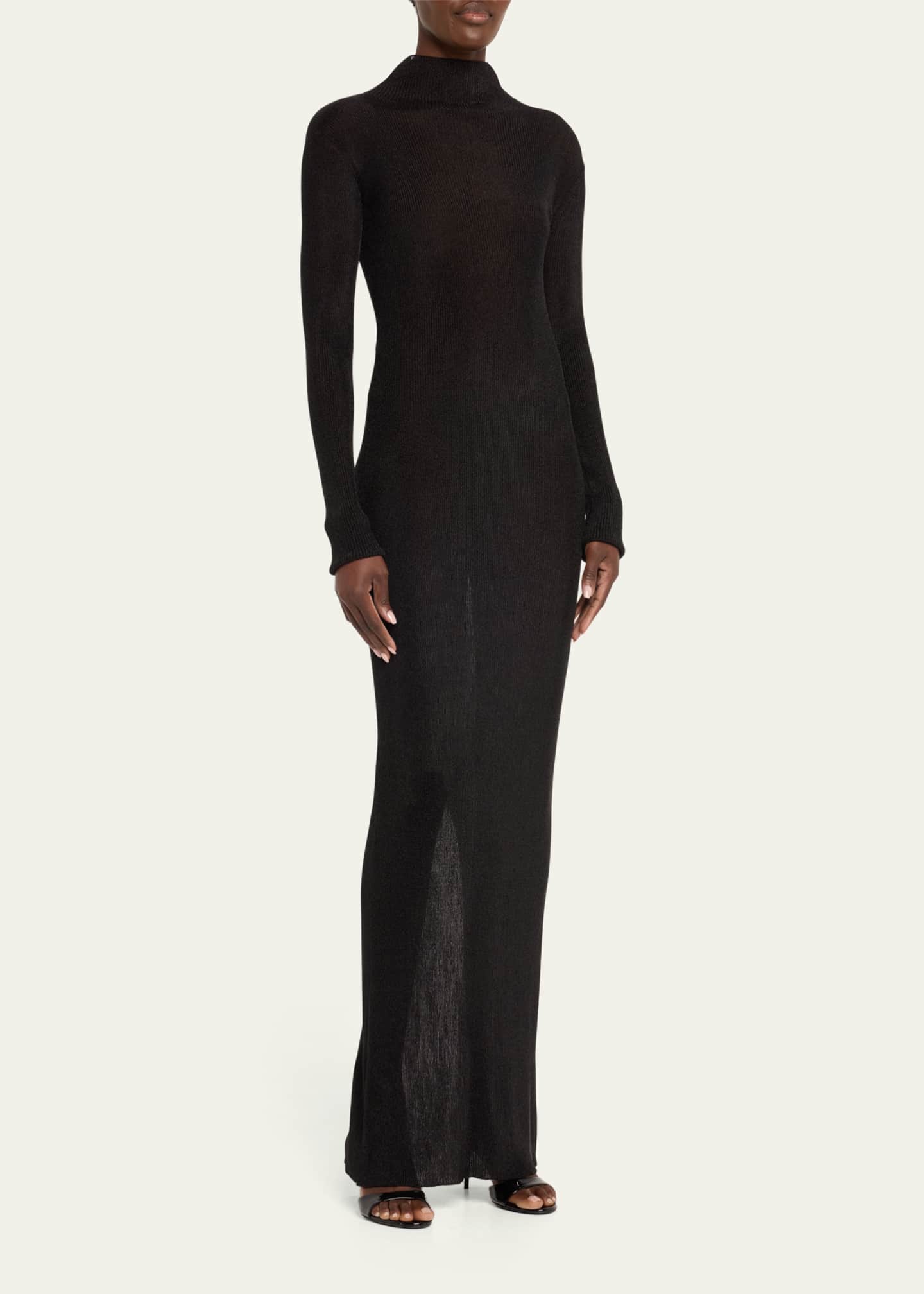 Mock Neck Metallic Rib Knit Gown - Thumbnail 4