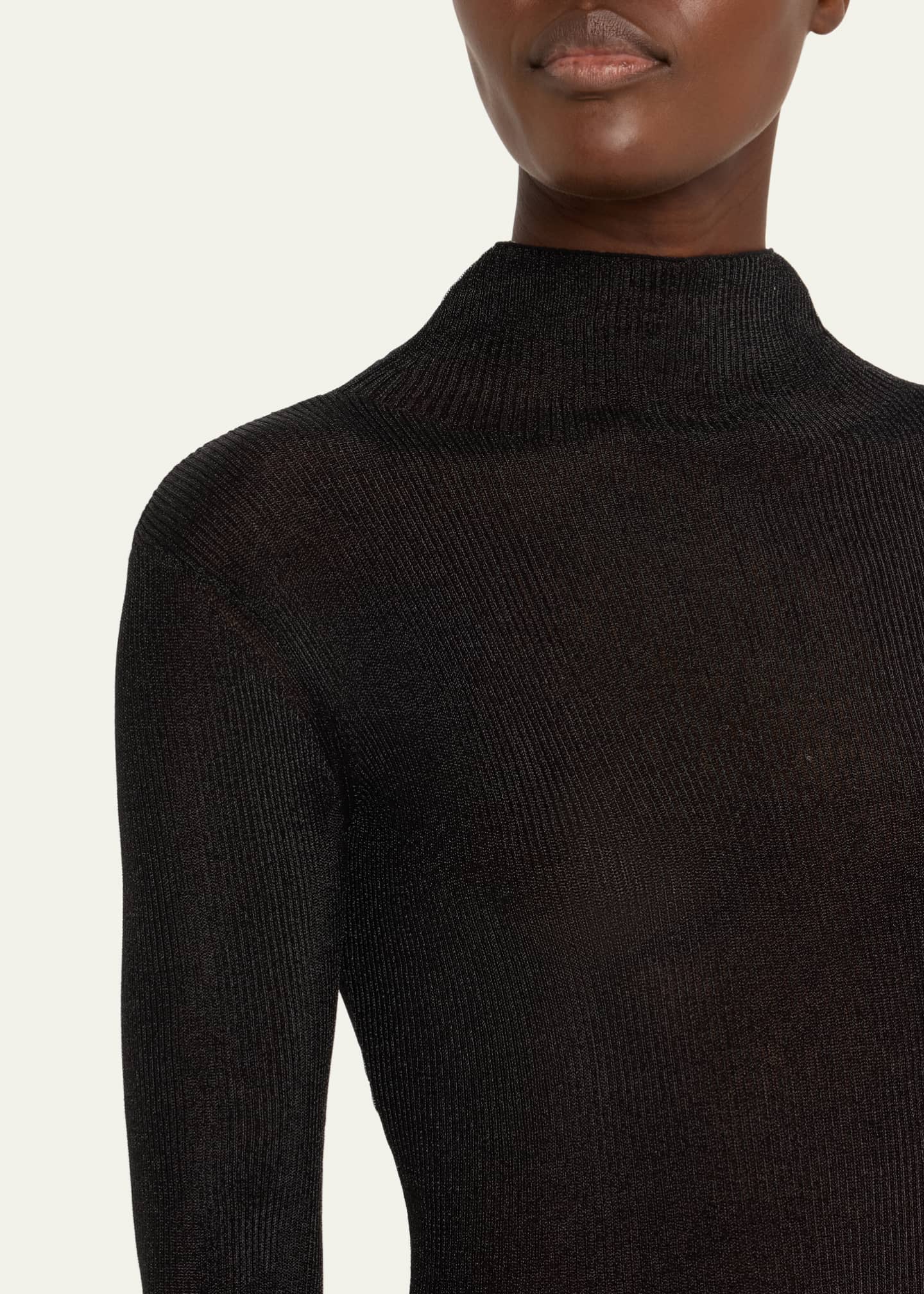Mock Neck Metallic Rib Knit Gown - Thumbnail 5