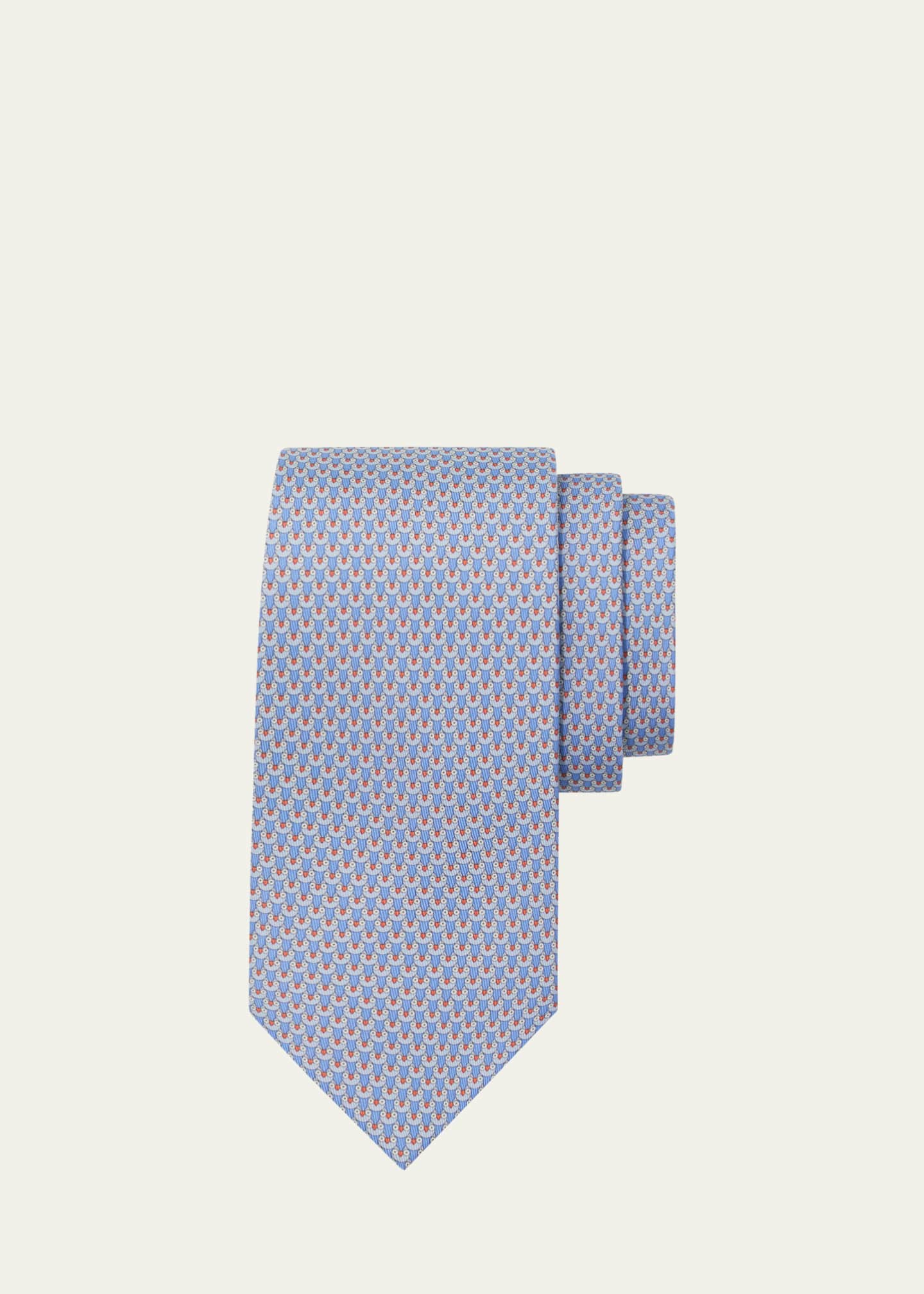 Ferragamo Men's Owl-Print Silk Tie