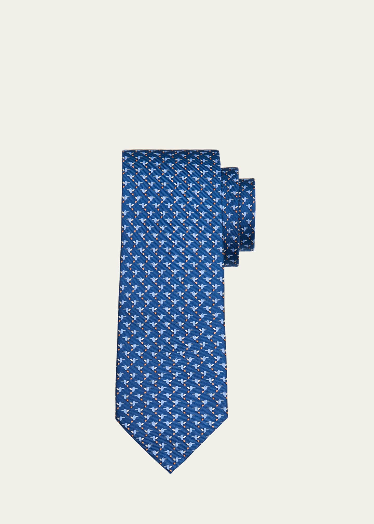 Ferragamo Men's Hummingbird-Print Silk Tie
