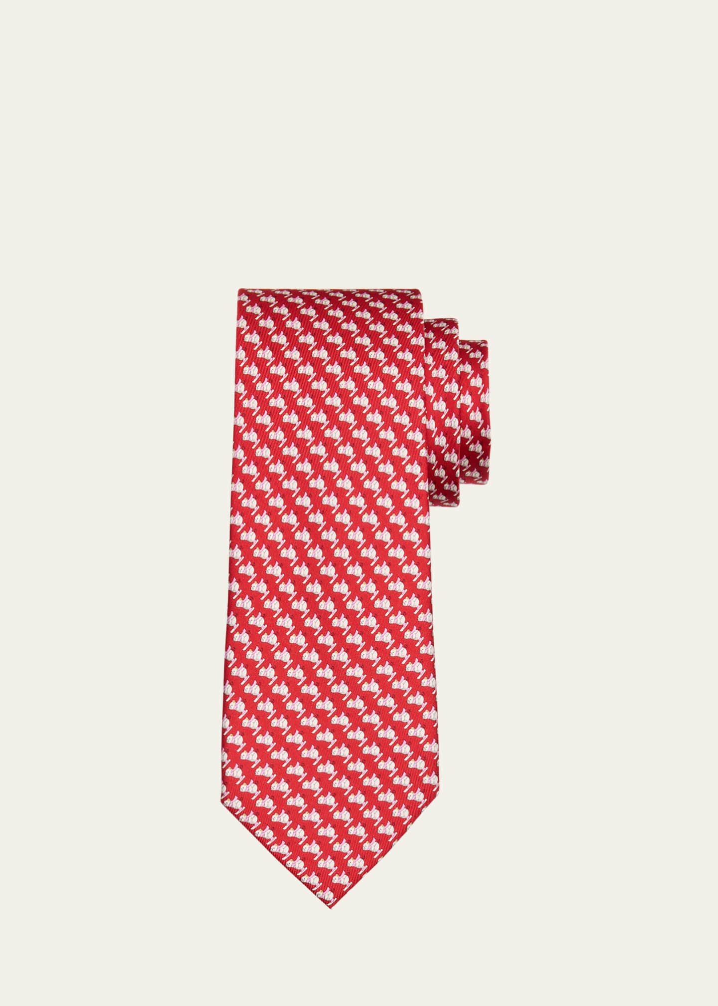 Ferragamo Men's Skiing Bear-Print Silk Tie