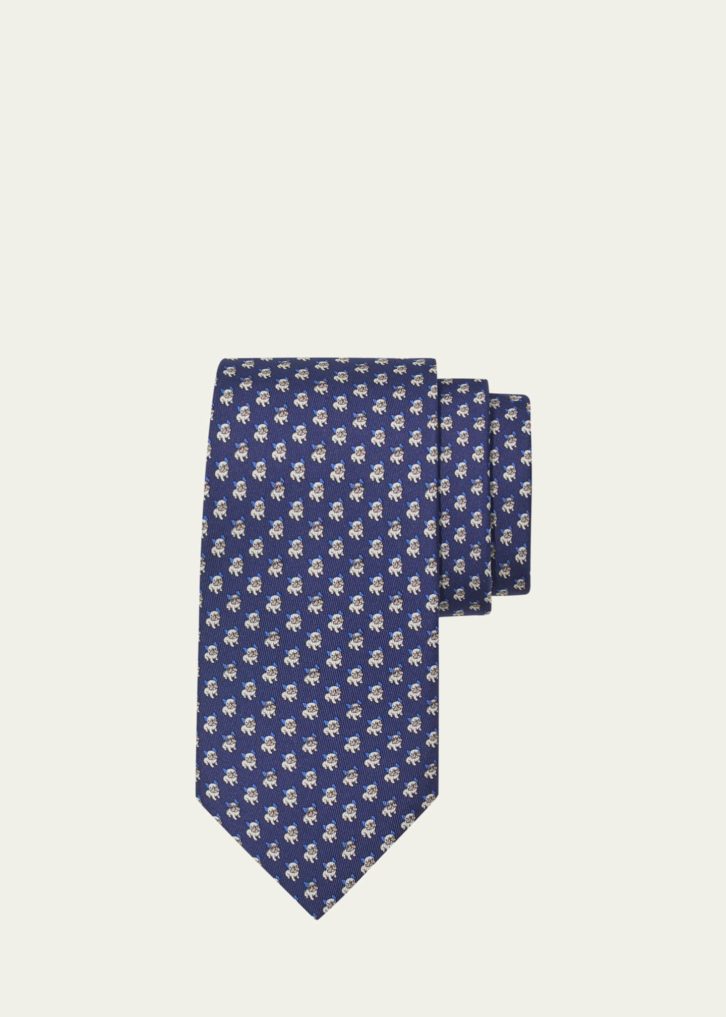 Ferragamo Men's Bulldog-Print Silk Tie