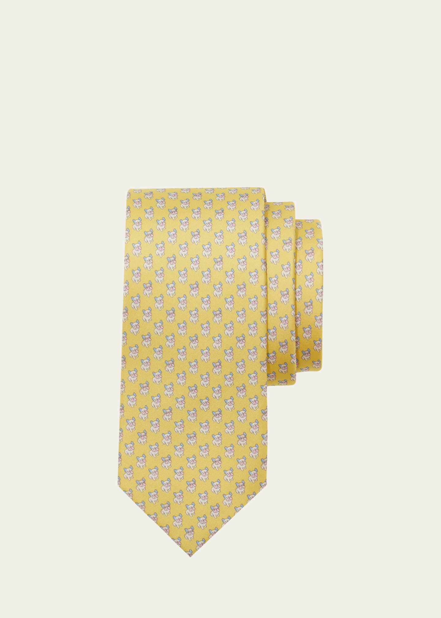 Ferragamo Men's Bulldog-Print Silk Tie
