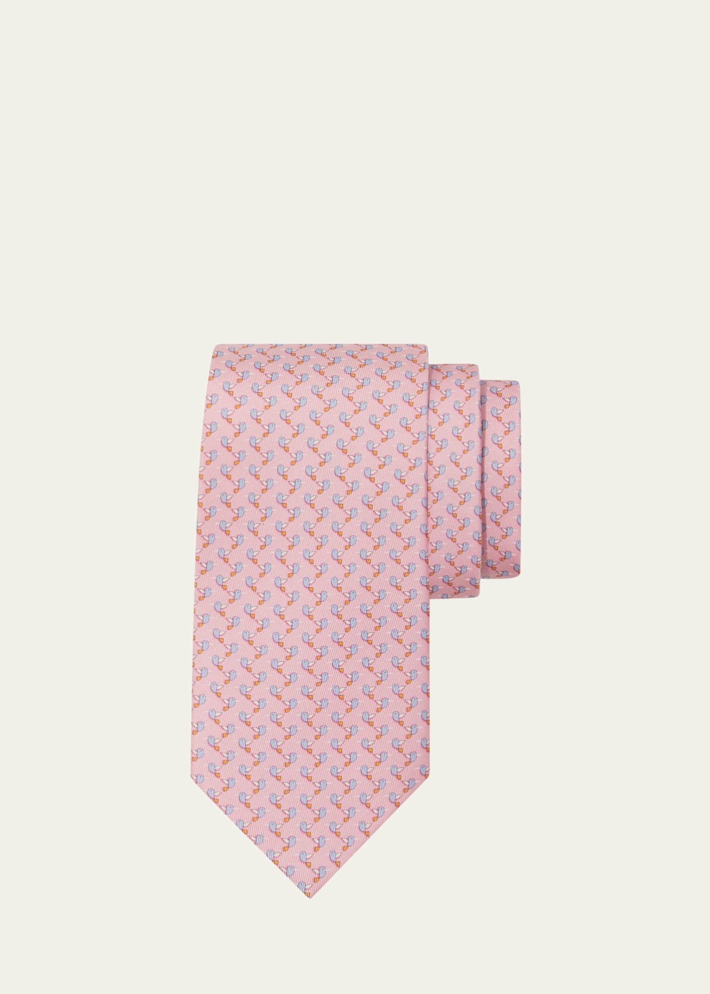 Ferragamo Men's Hummingbird-Print Silk Tie