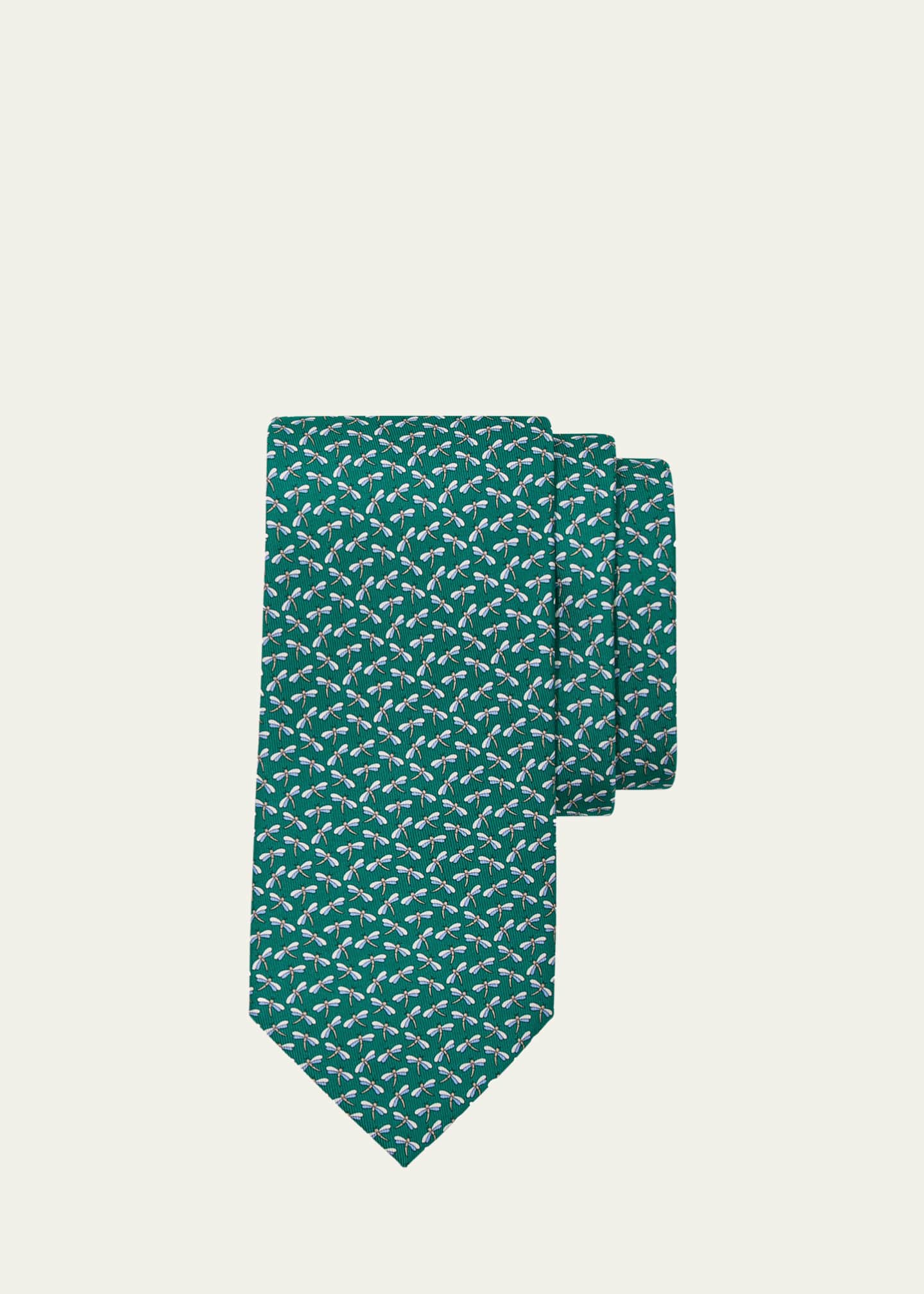 Ferragamo Men's Dragonfly-Print Silk Tie