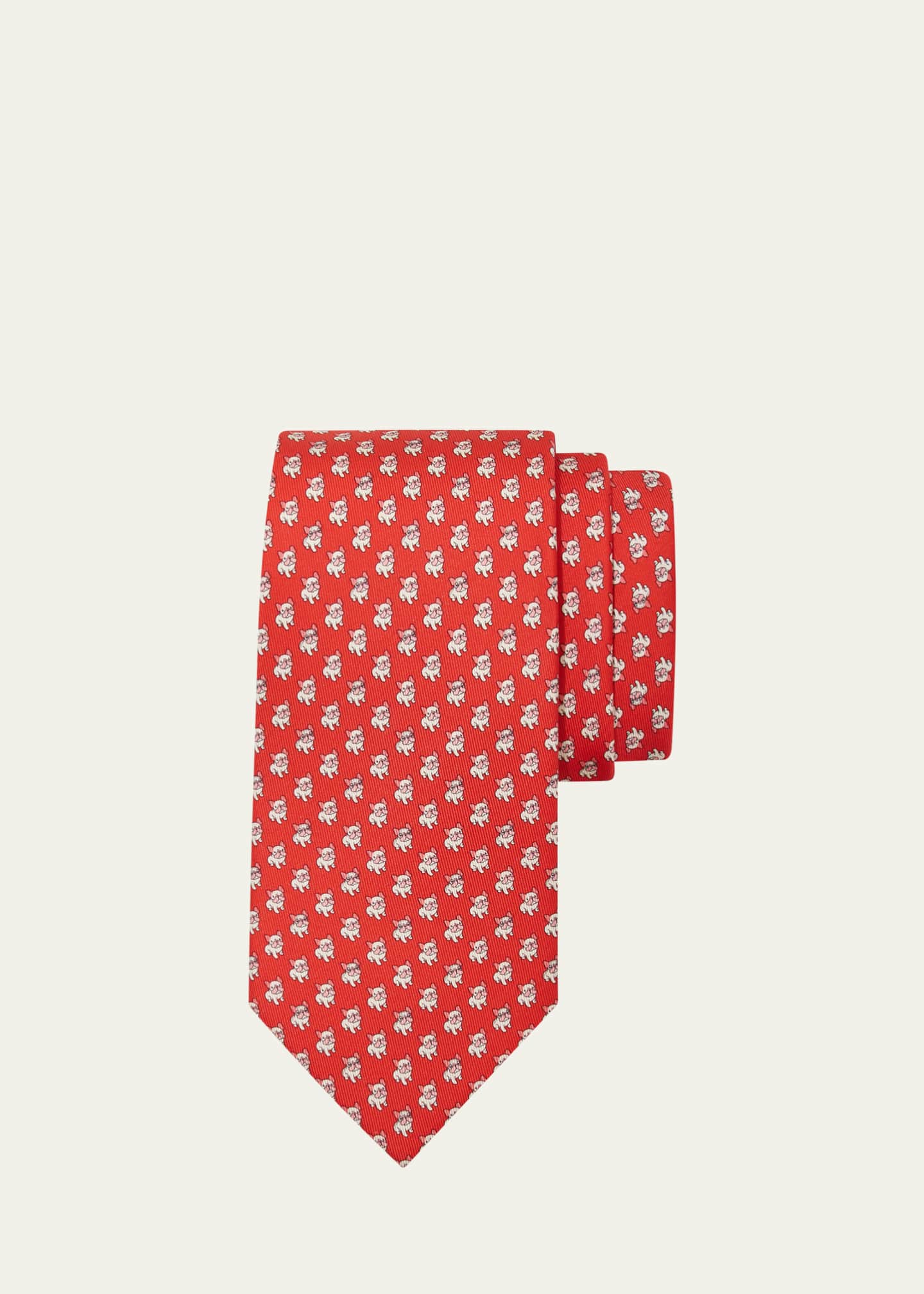 Ferragamo Men's Bulldog-Print Silk Tie