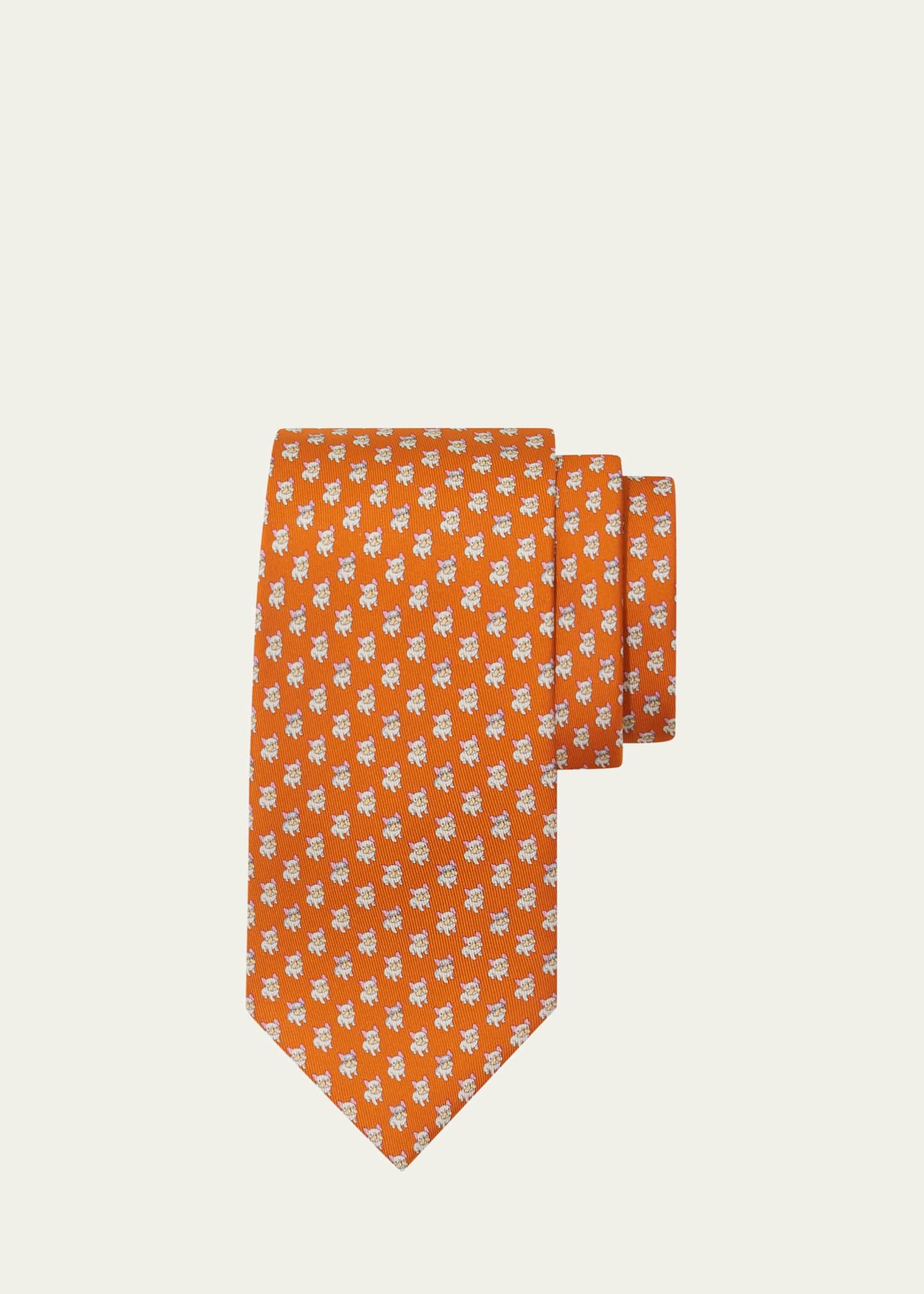 Ferragamo Men's Bulldog-Print Silk Tie