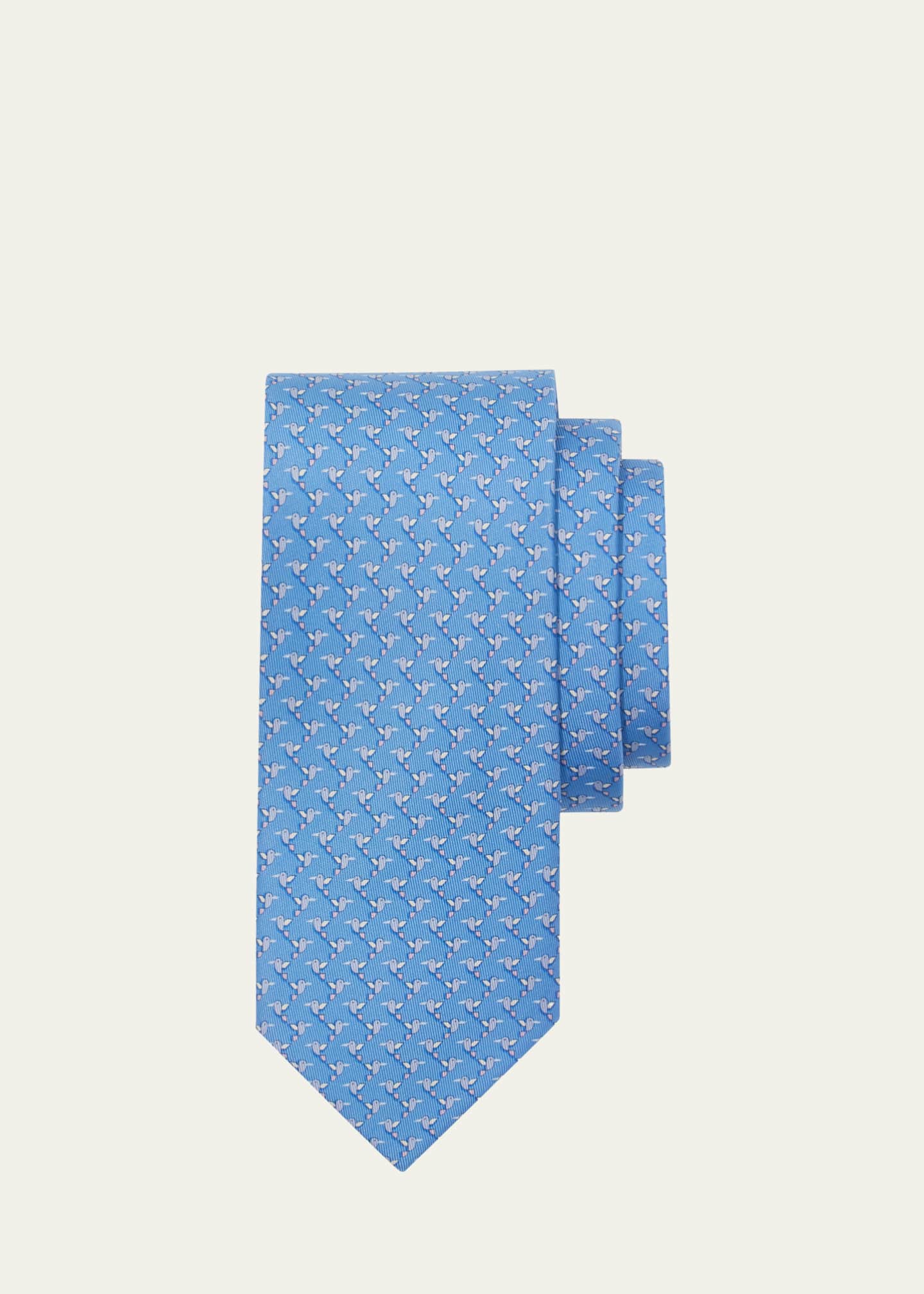 Ferragamo Men's Hummingbird-Print Silk Tie