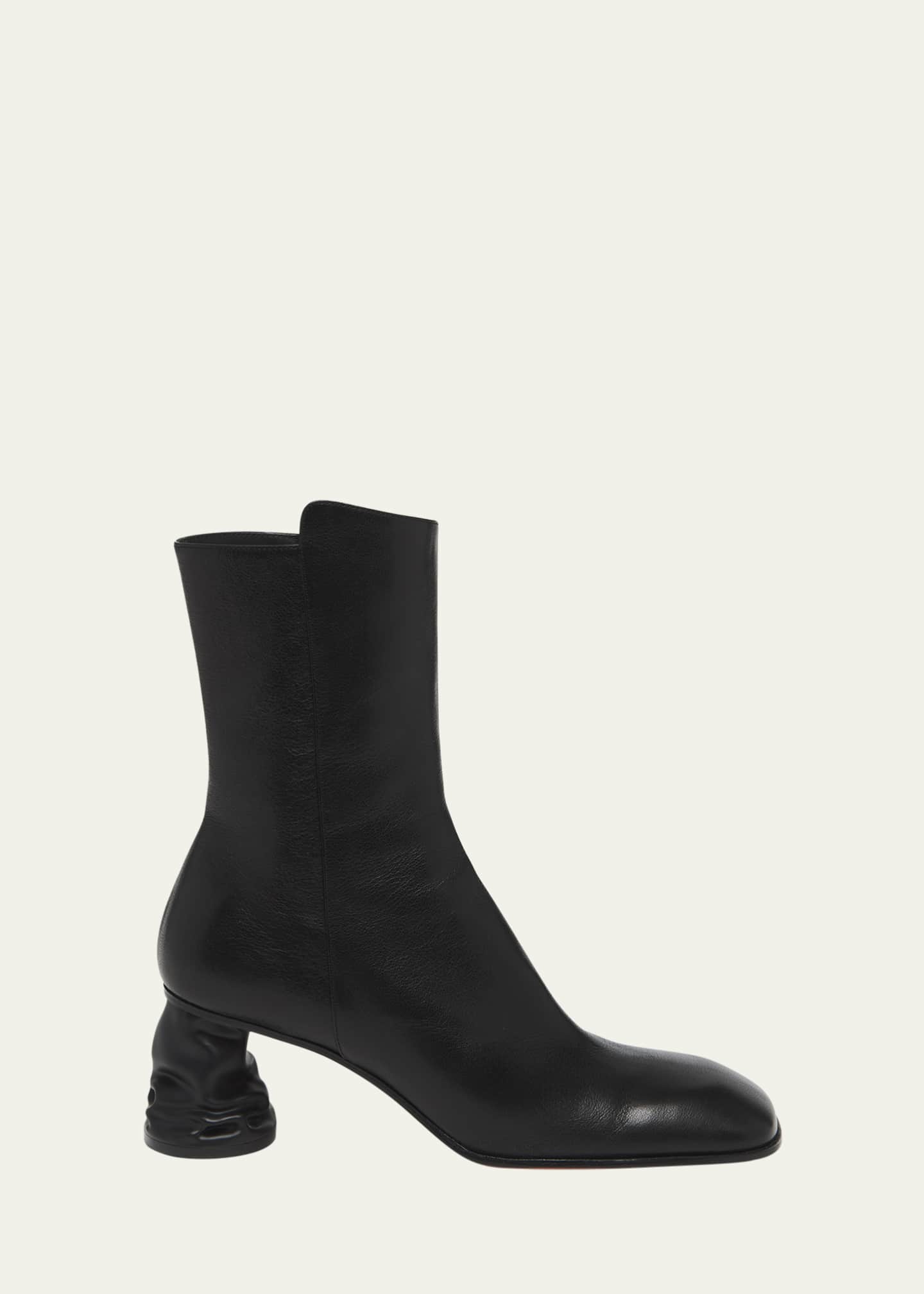 McQueen Leather Block-Heel Zip Booties Image 1 of 5