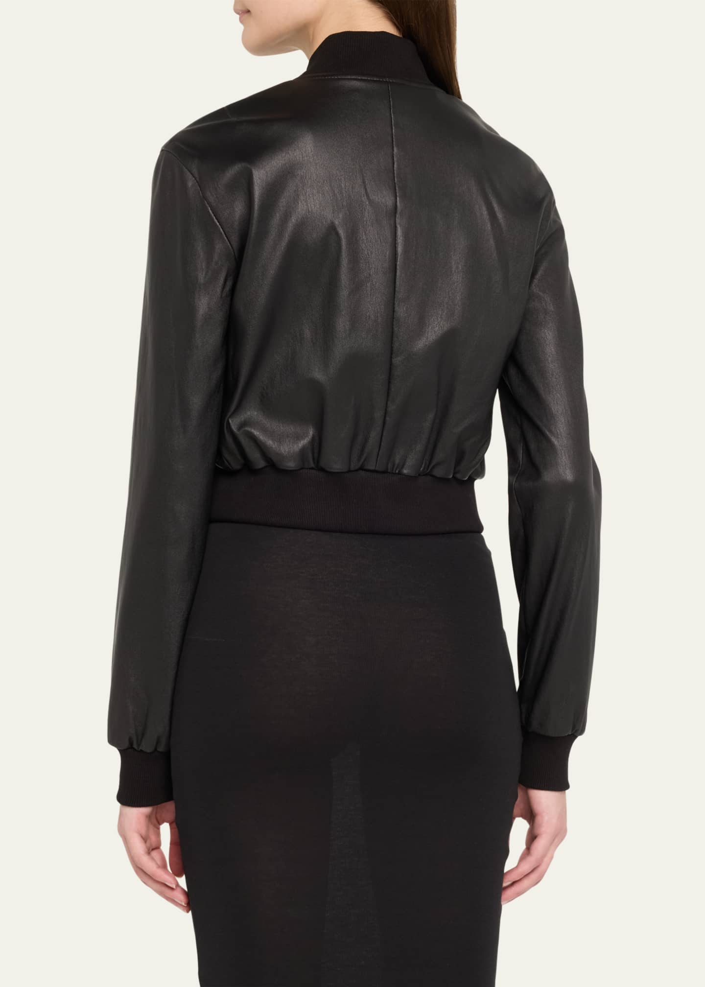 Susan Bender Stretch Lambskin Leather Bomber Jacket Image 3 of 5