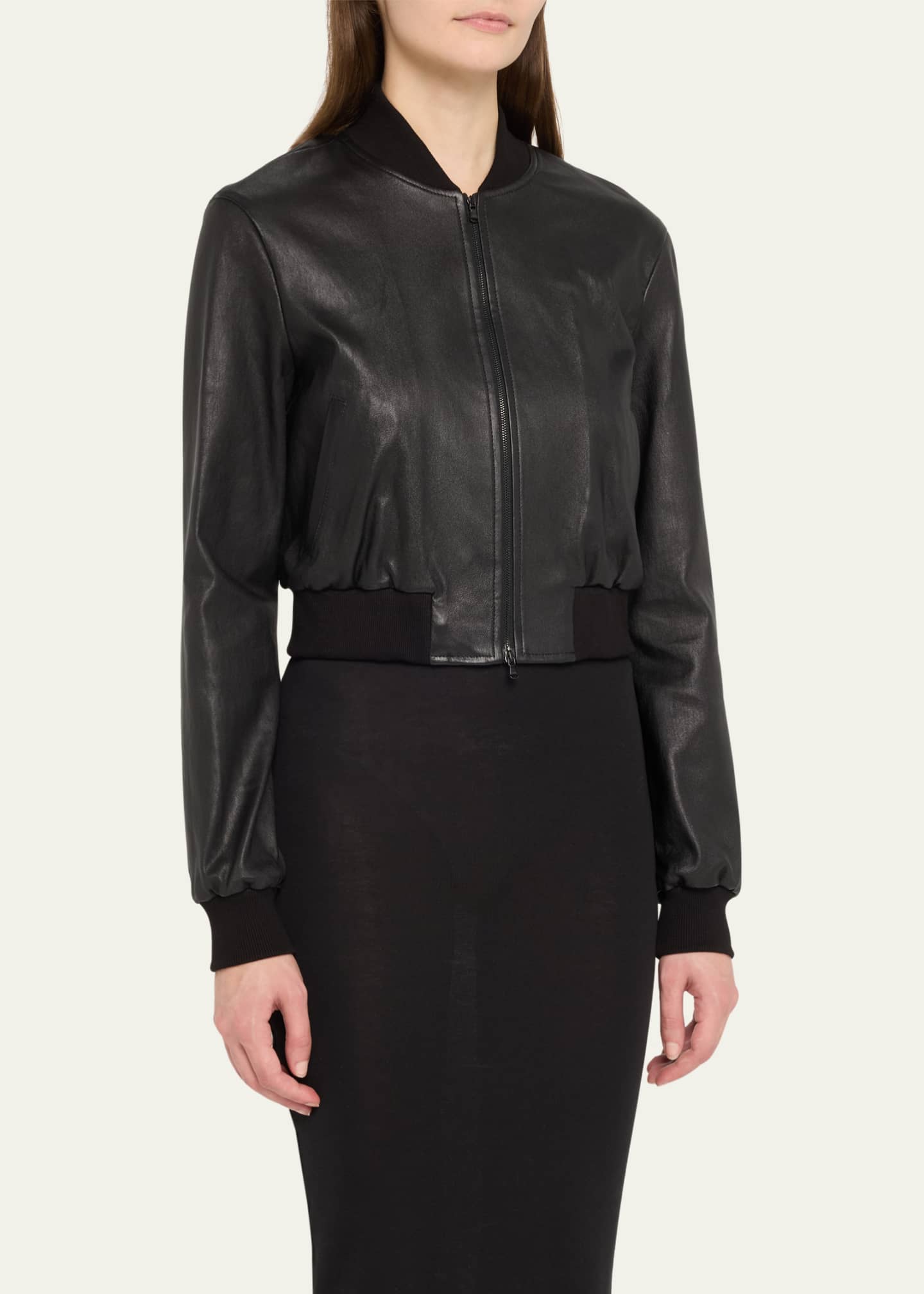 Susan Bender Stretch Lambskin Leather Bomber Jacket Image 4 of 5