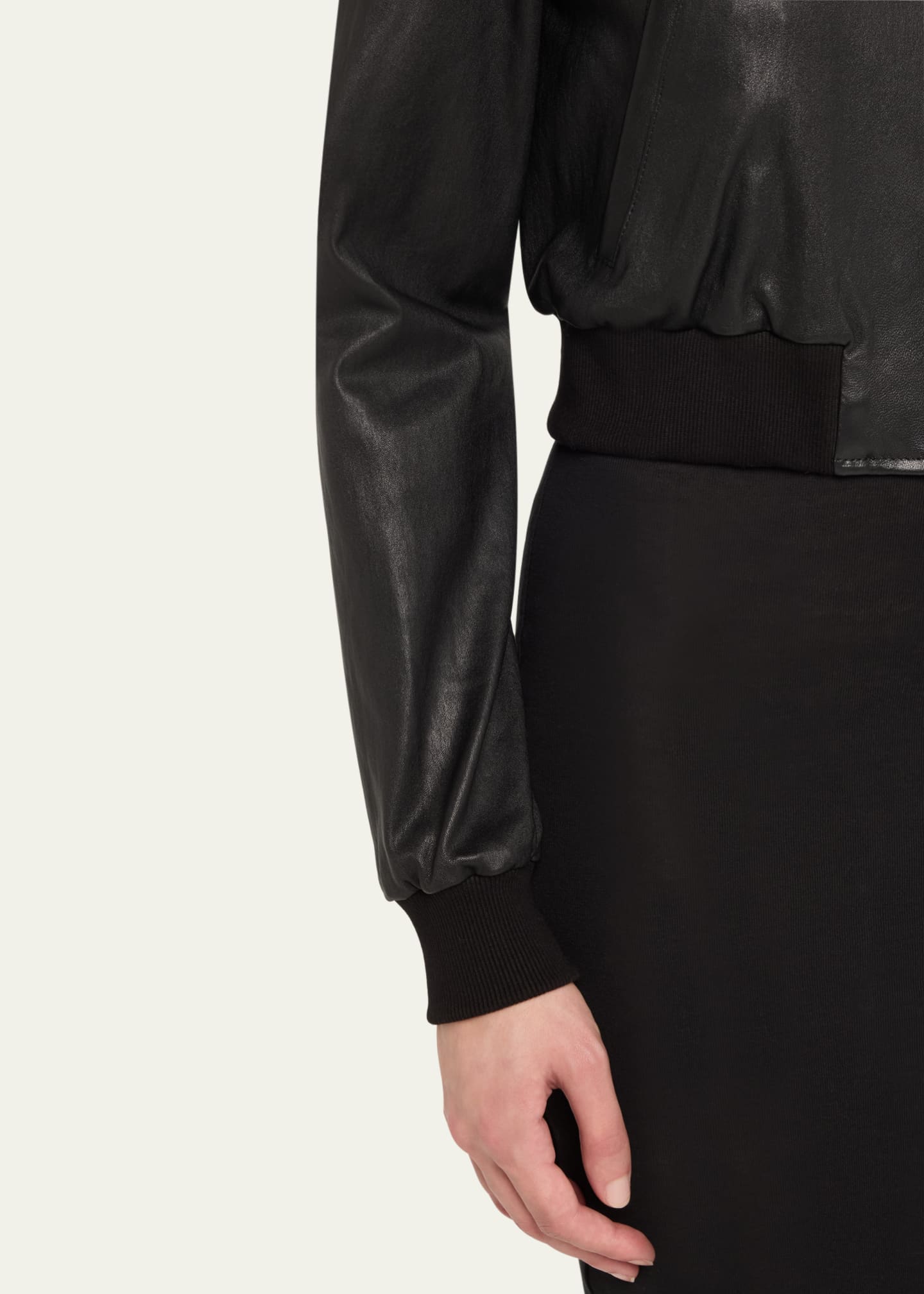 Susan Bender Stretch Lambskin Leather Bomber Jacket Image 5 of 5