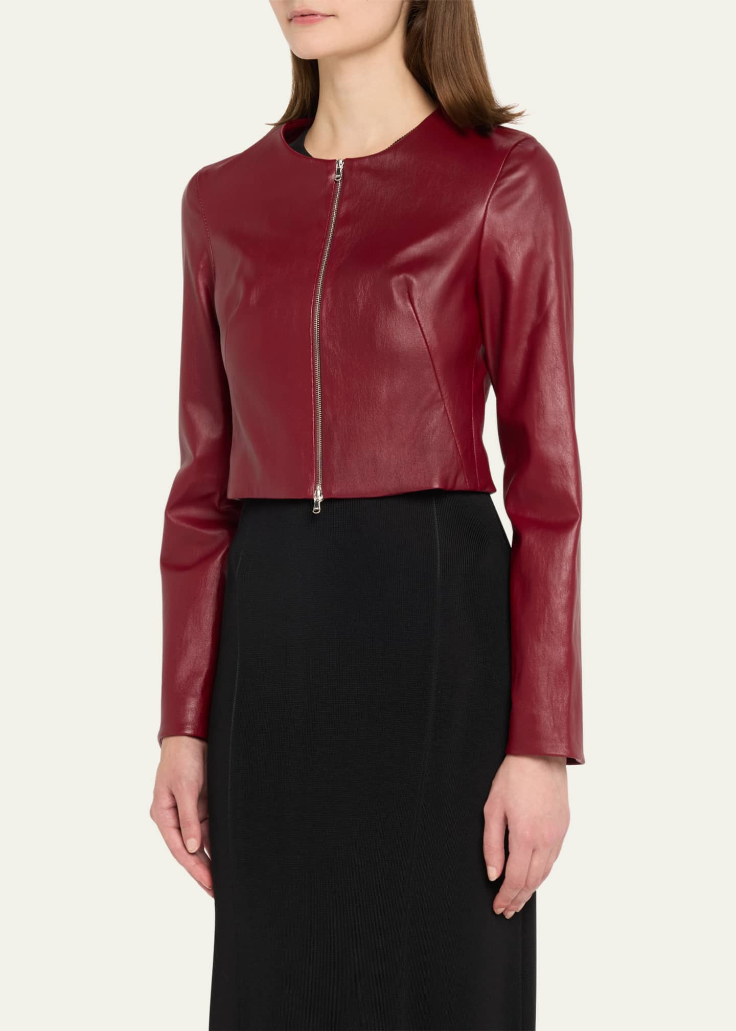 Susan Bender Stretch Lambskin Leather Cardigan Image 4 of 5