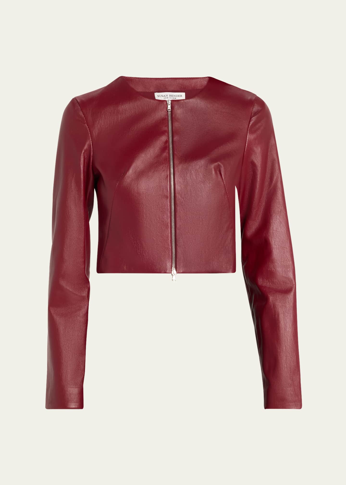 Susan Bender Stretch Lambskin Leather Cardigan Image 1 of 5