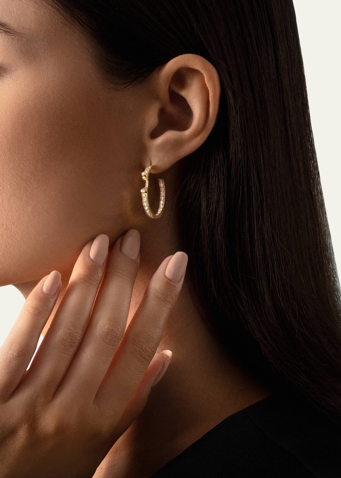 Nouvel Heritage 18K Eternity Tuxedo Mood Hoop Earrings Image 2 of 2