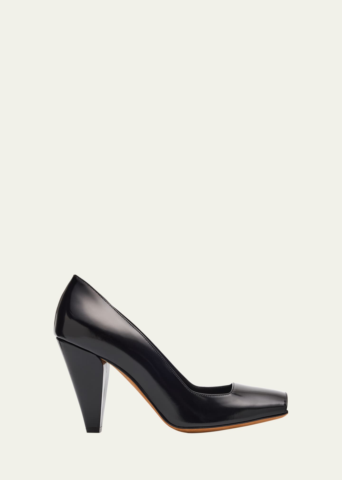 Khaite Cedar Leather Square-Toe Pumps Image 1 of 5