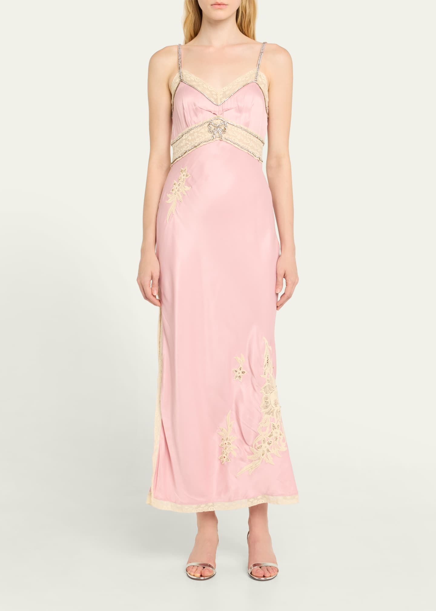 LoveShackFancy Valea Embellished Satin Midi Dress Image 2 of 5