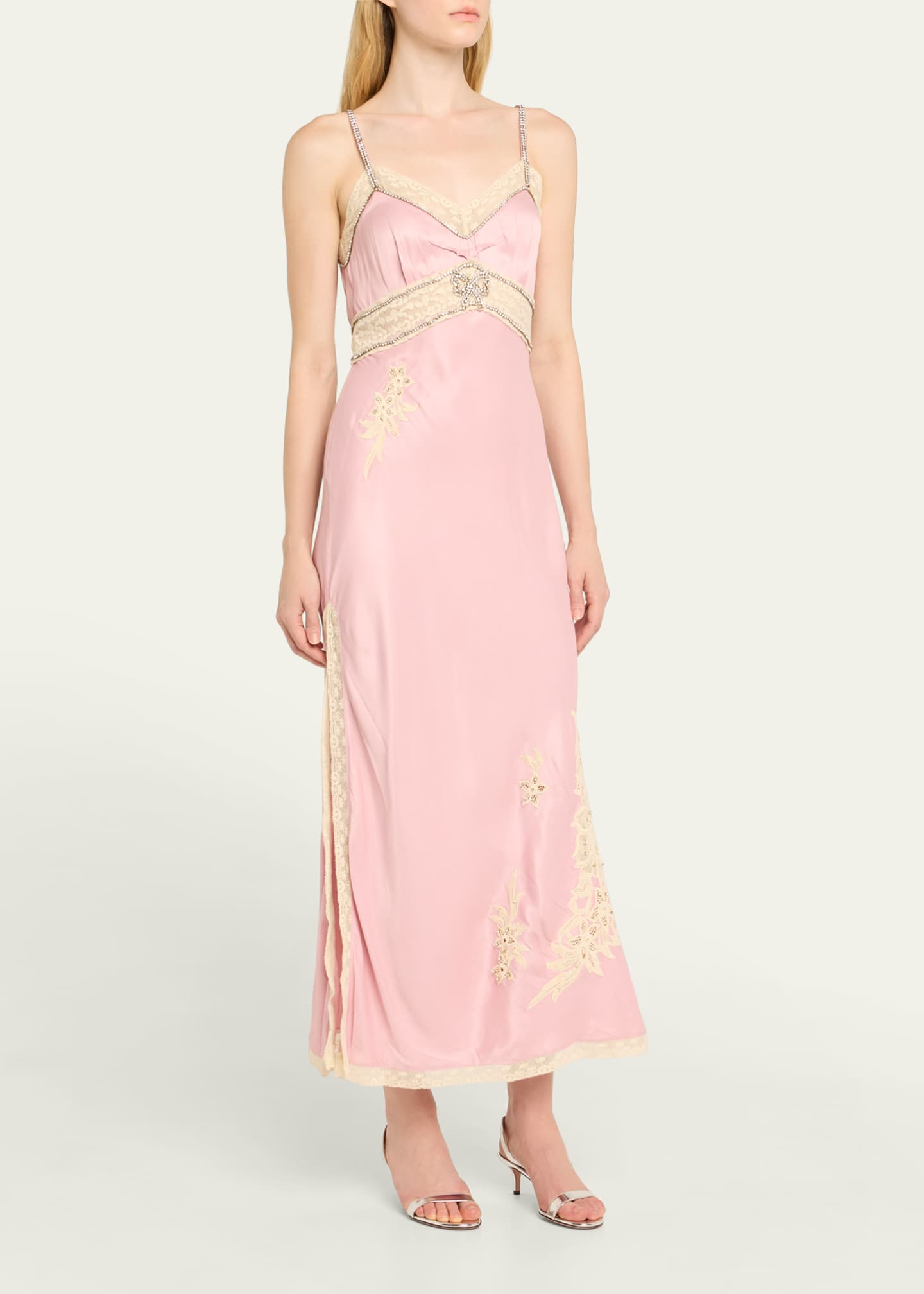 LoveShackFancy Valea Embellished Satin Midi Dress Image 4 of 5