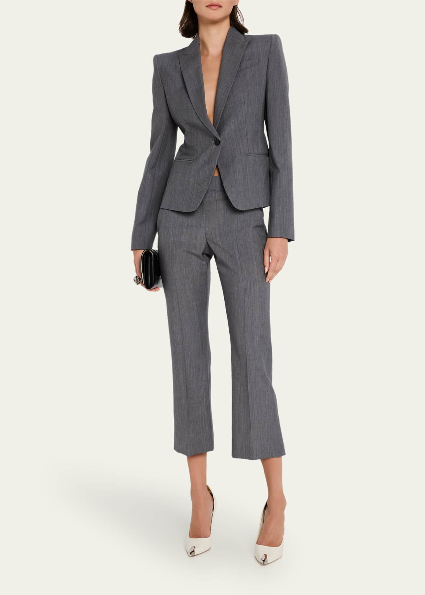 McQueen Mid-Rise Wool Mohair Kickflare Crop Trousers Image 2 of 5