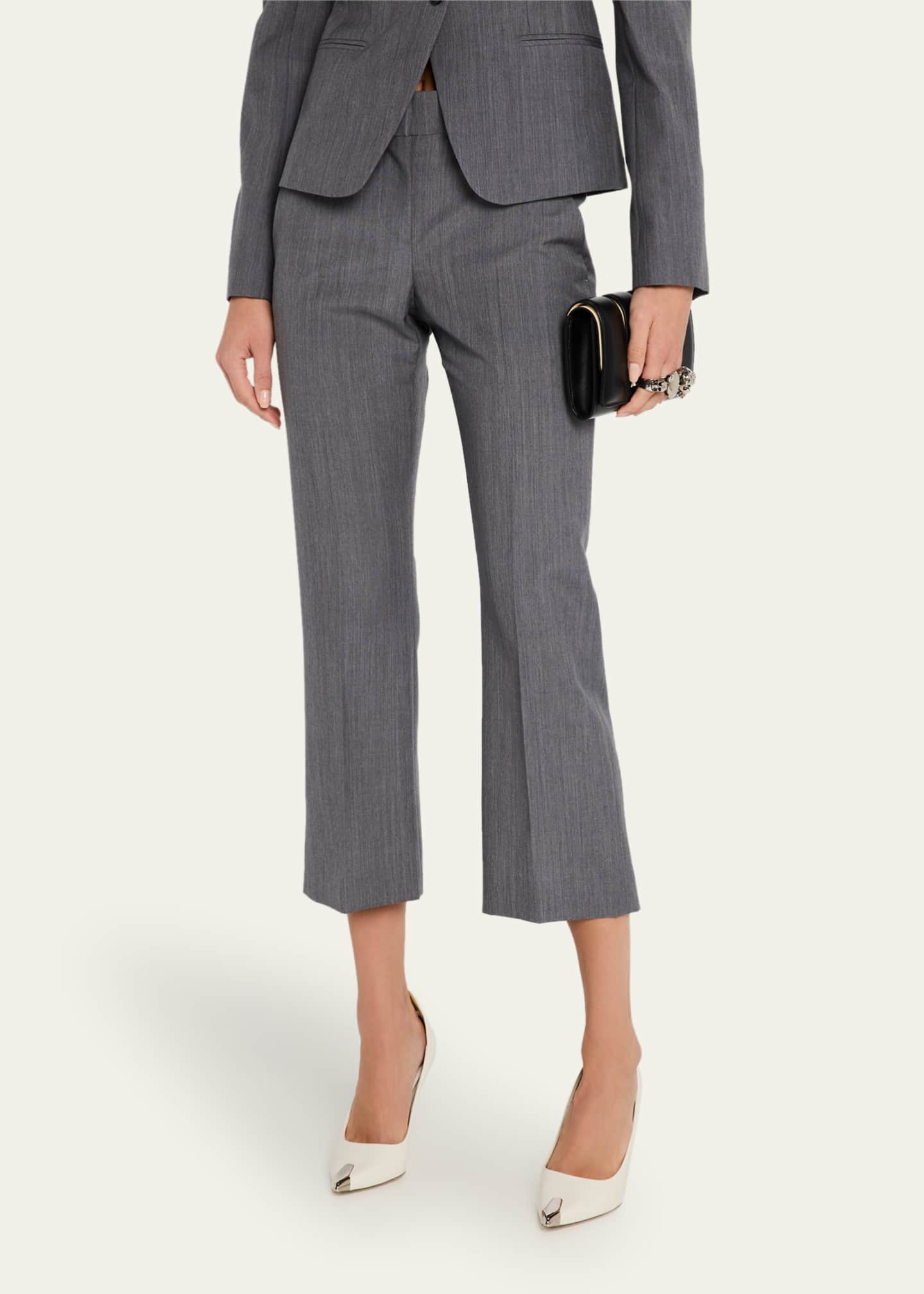McQueen Mid-Rise Wool Mohair Kickflare Crop Trousers Image 4 of 5