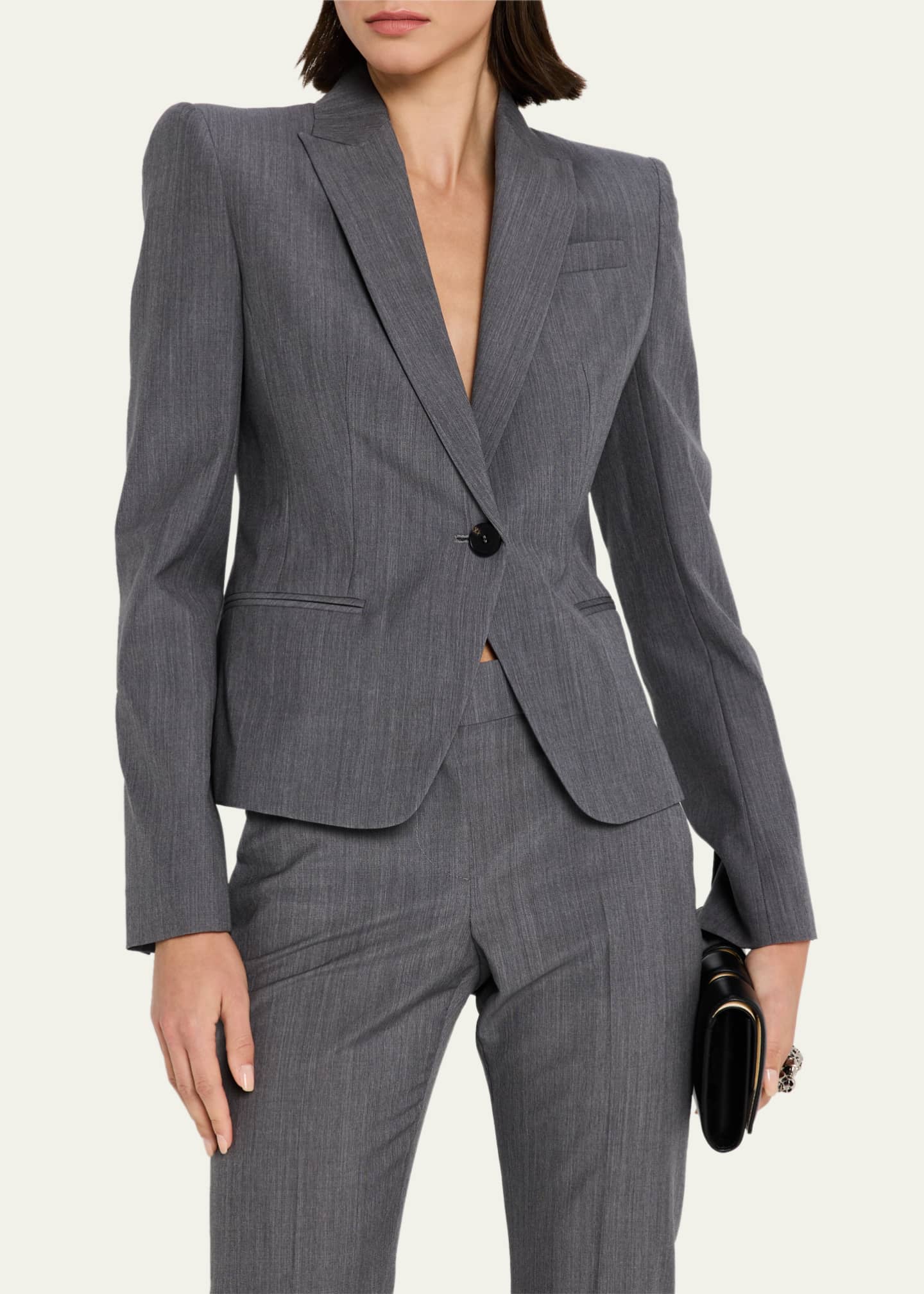 McQueen Single-Breasted Wool-Mohair Blazer Jacket Image 4 of 5