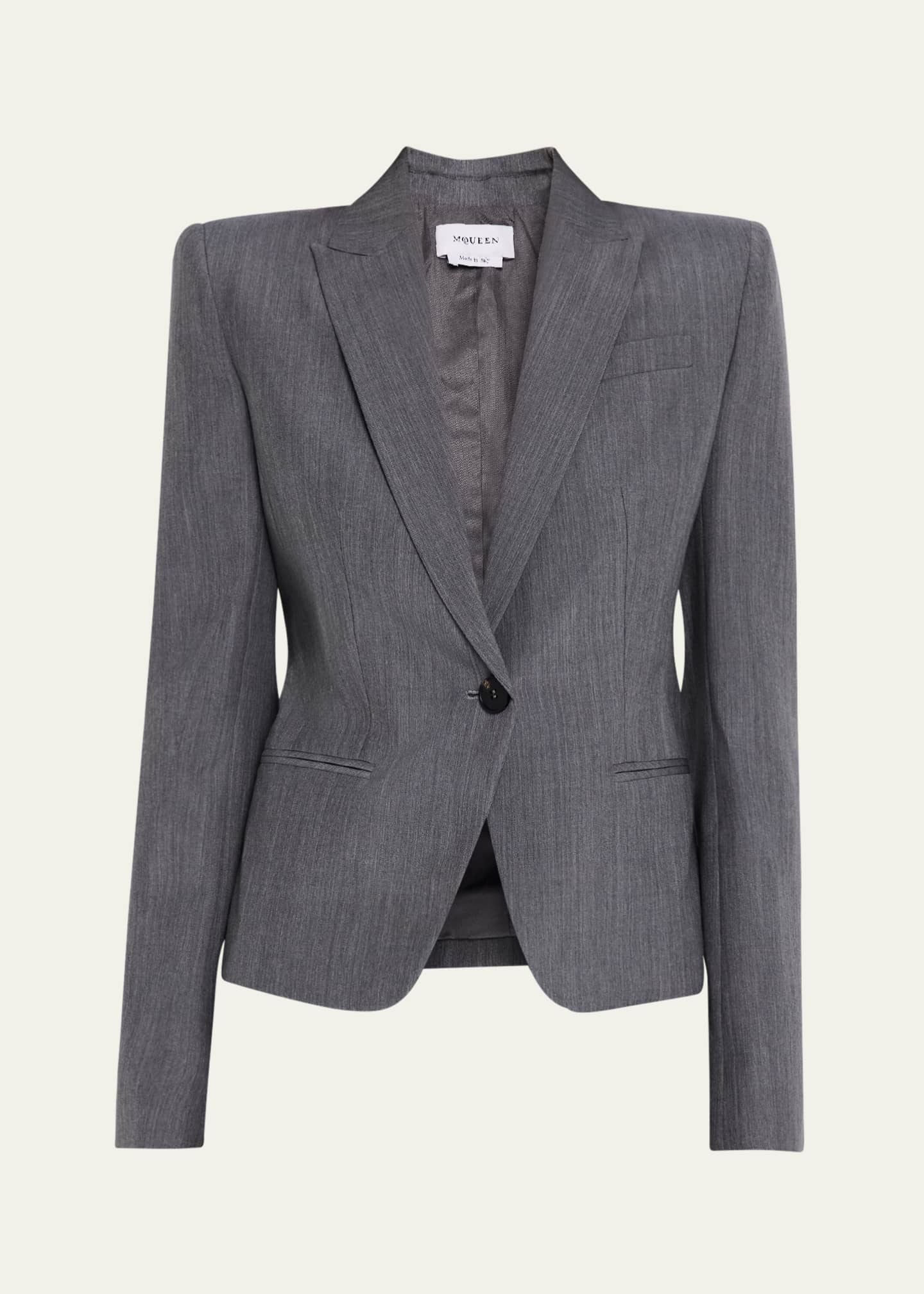 McQueen Single-Breasted Wool-Mohair Blazer Jacket Image 1 of 5