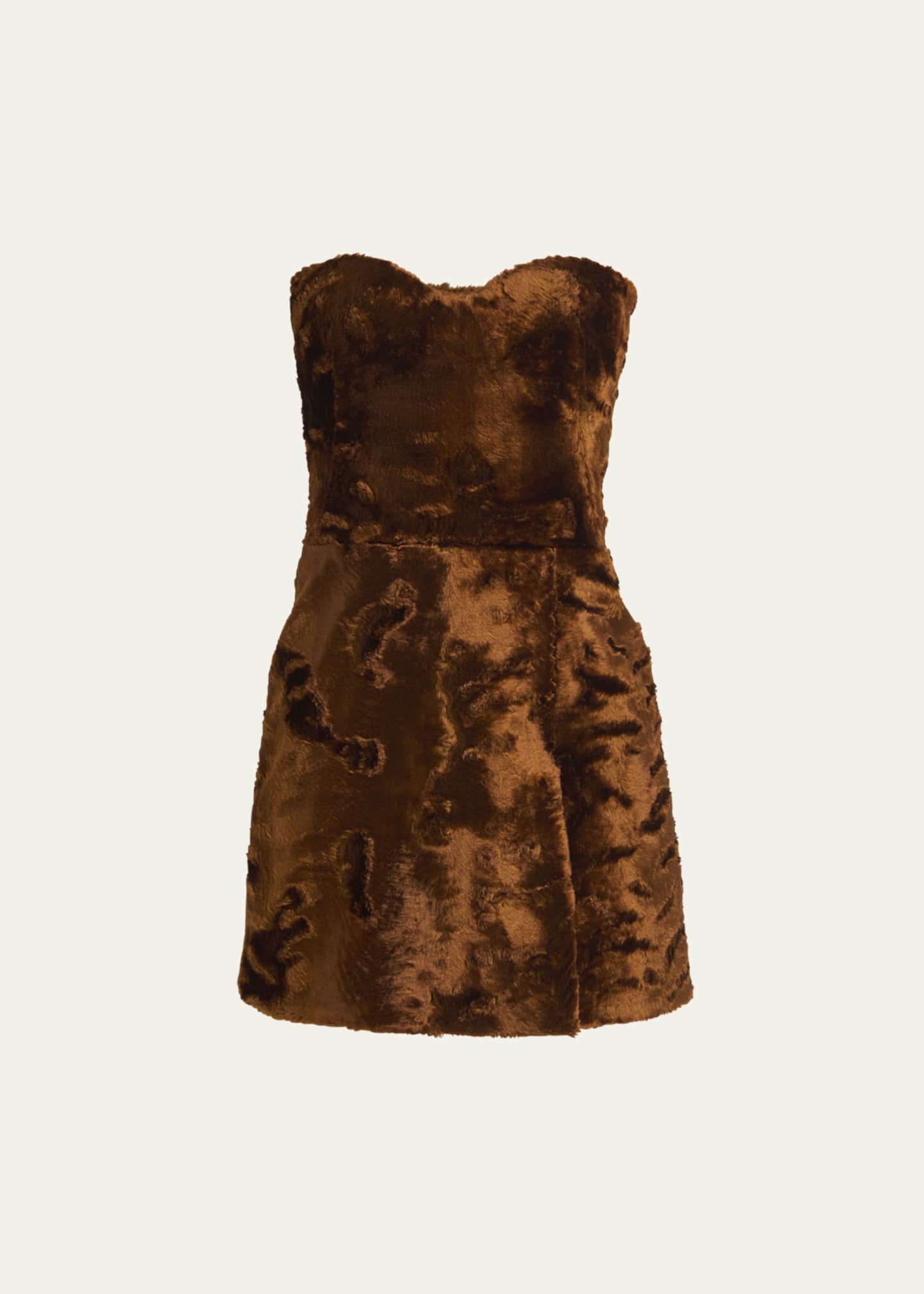 McQueen Faux Fur Velvet Strapless Mini Dress Image 1 of 5