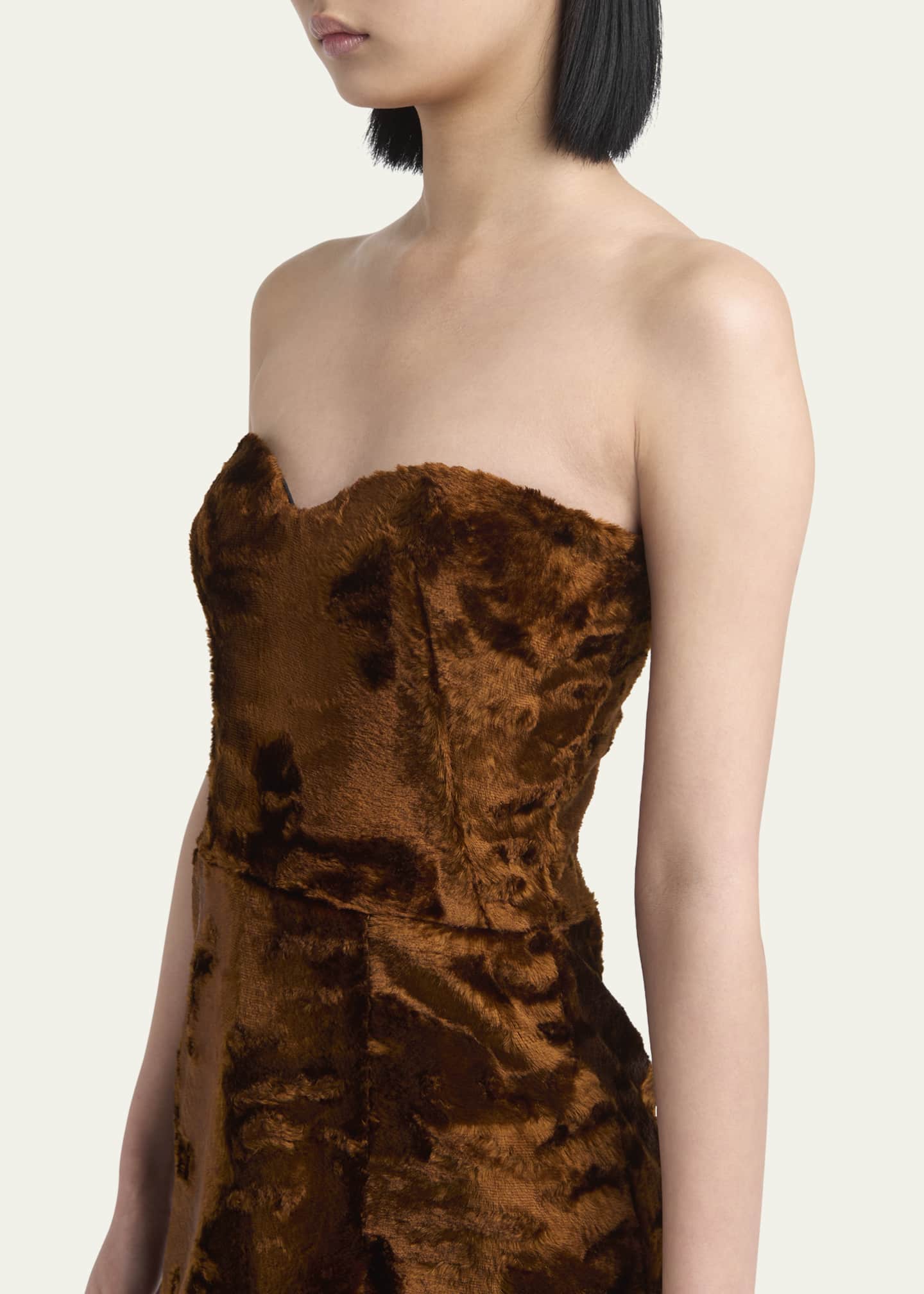 McQueen Faux Fur Velvet Strapless Mini Dress Image 5 of 5