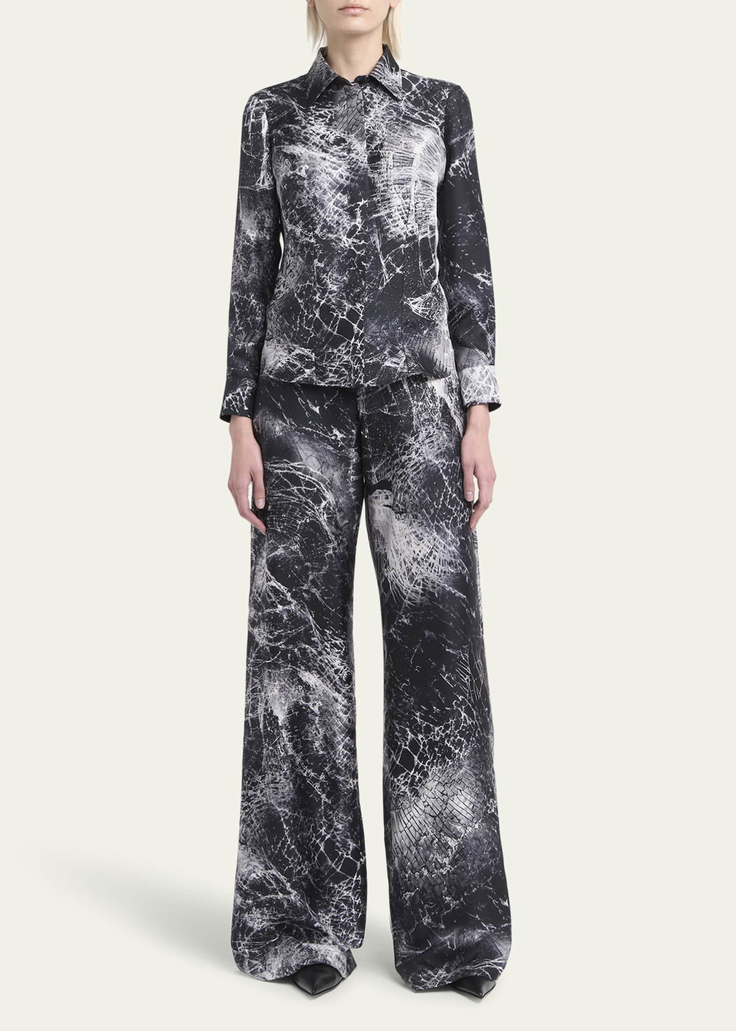 McQueen Smashed Screen Print Button Down Silk Blouse Image 2 of 5