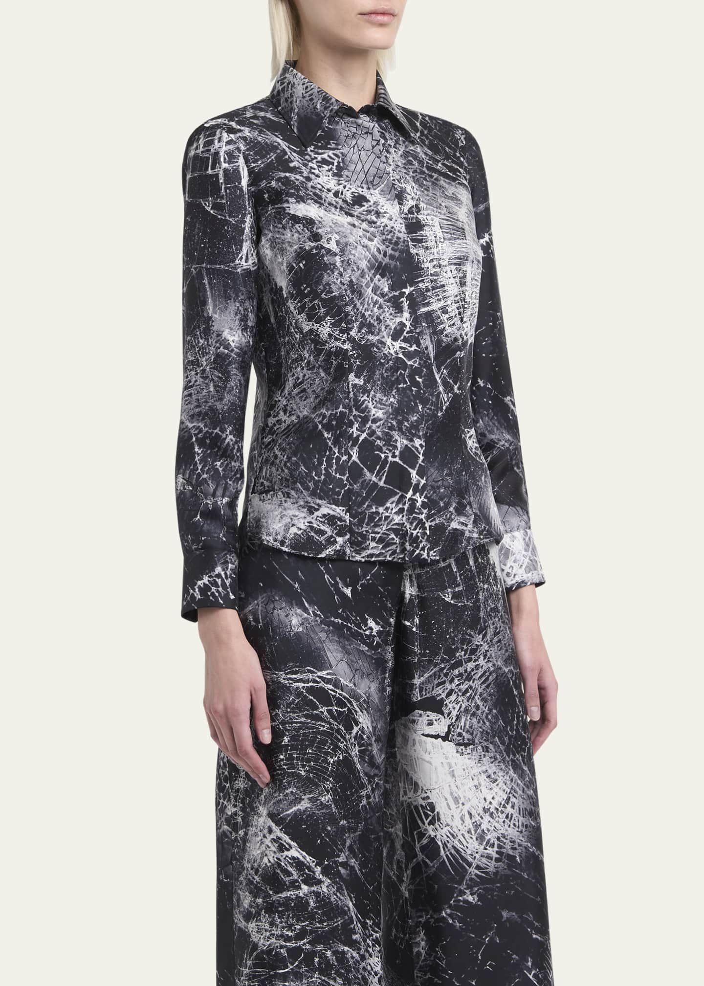 McQueen Smashed Screen Print Button Down Silk Blouse Image 4 of 5