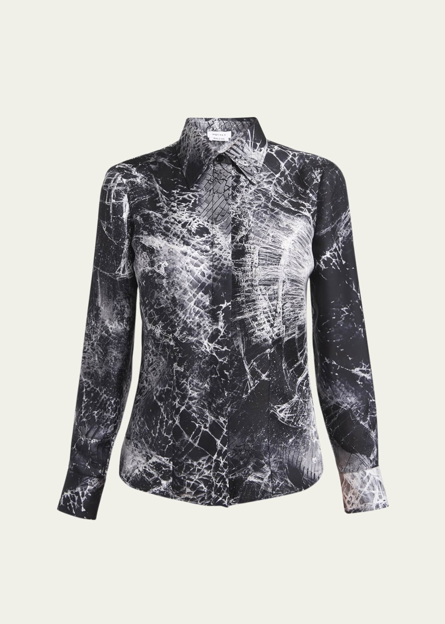 McQueen Smashed Screen Print Button Down Silk Blouse Image 1 of 5
