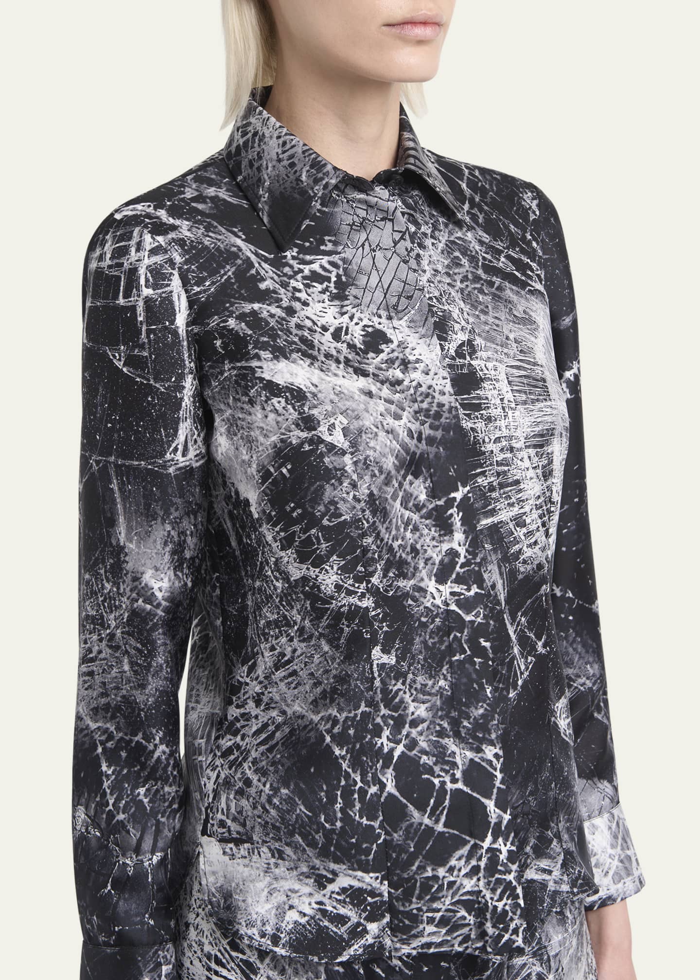 McQueen Smashed Screen Print Button Down Silk Blouse Image 5 of 5