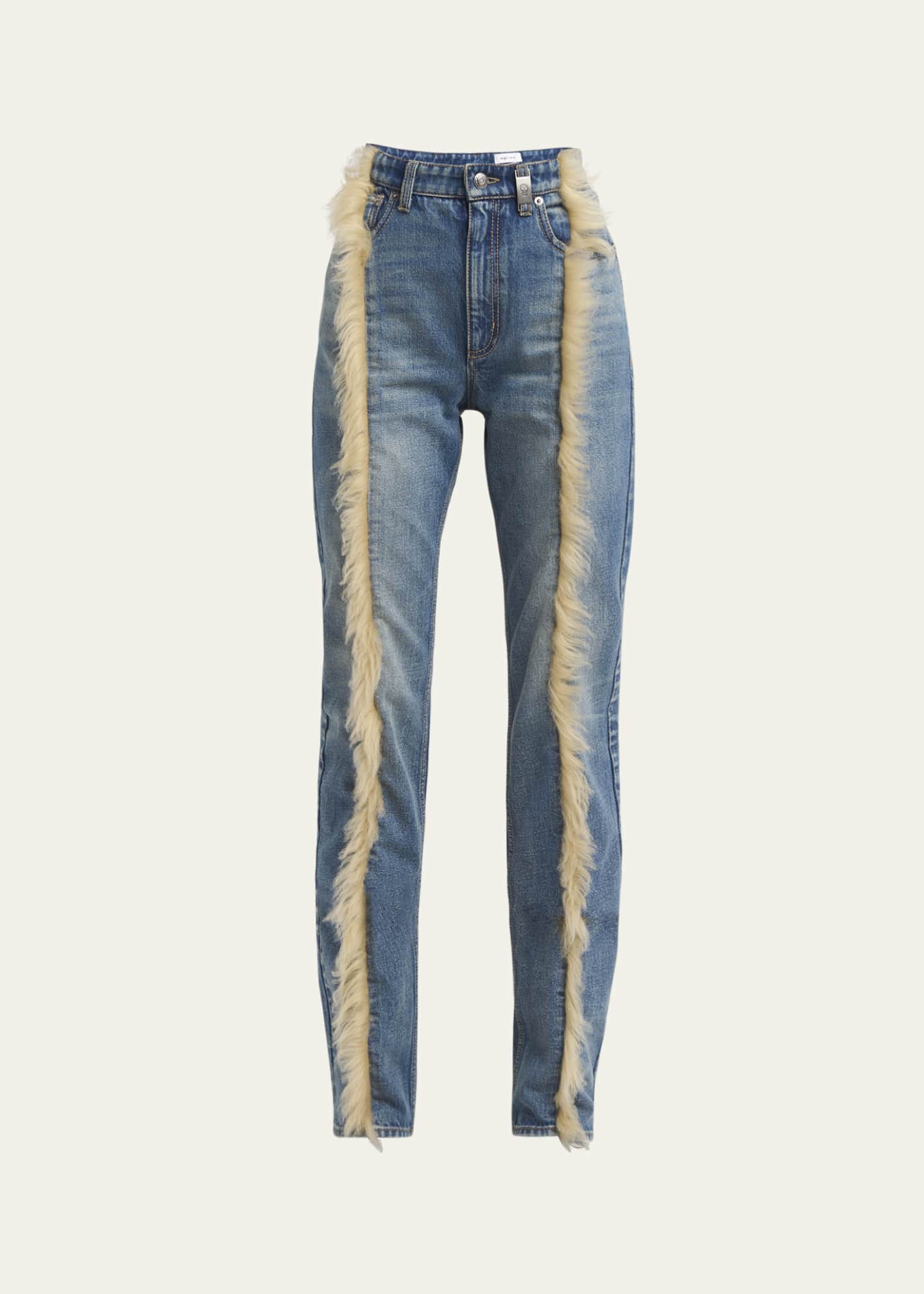 McQueen Sheepskin Trim Straight Leg Denim Pants Image 1 of 5
