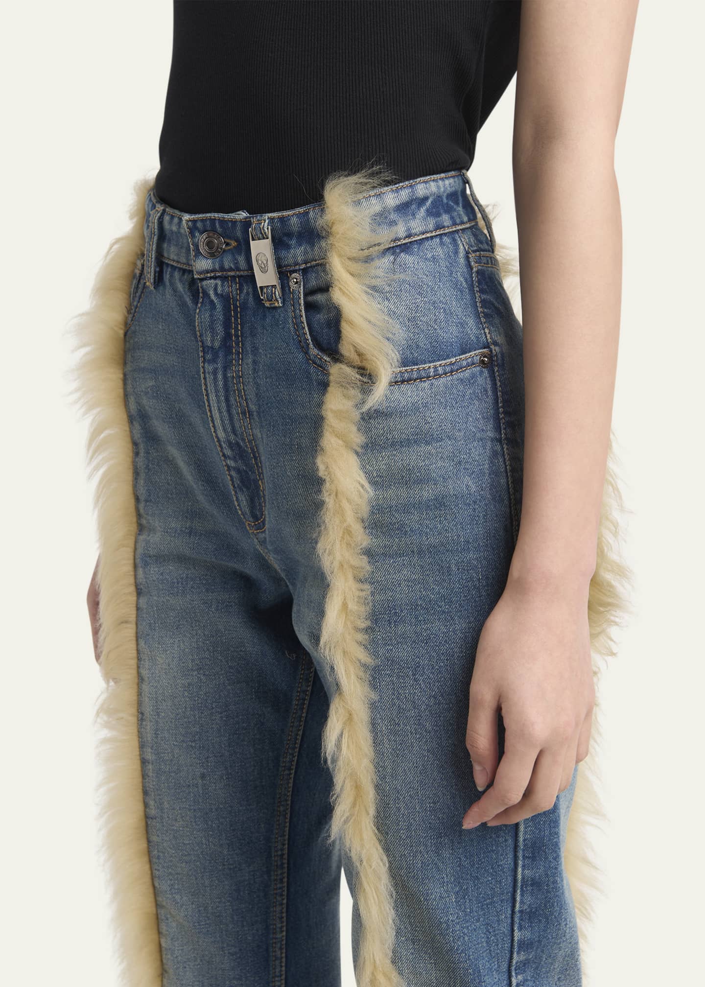 McQueen Sheepskin Trim Straight Leg Denim Pants Image 5 of 5