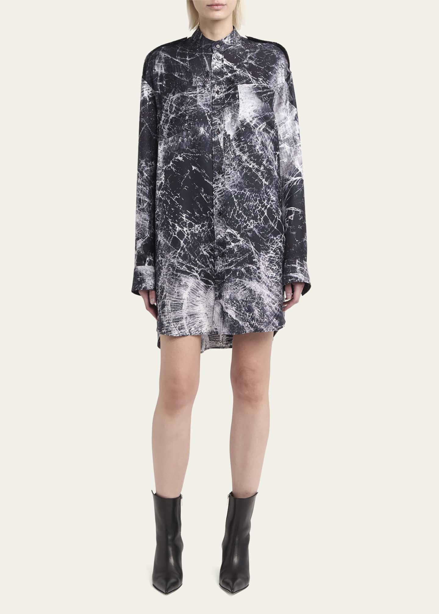 McQueen Smashed Screen Print Button Down Shirting Mini Dress Image 2 of 5