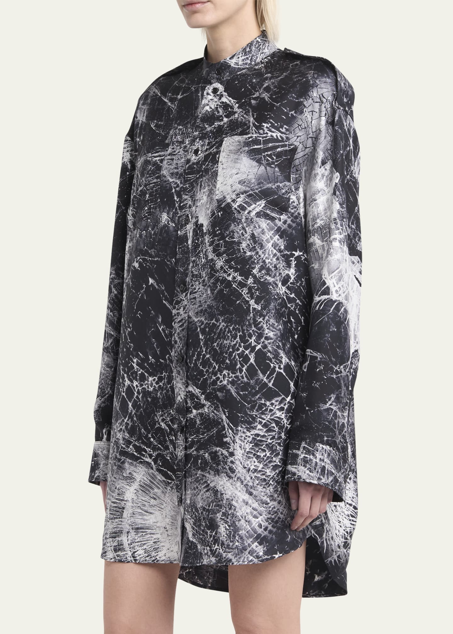 McQueen Smashed Screen Print Button Down Shirting Mini Dress Image 4 of 5