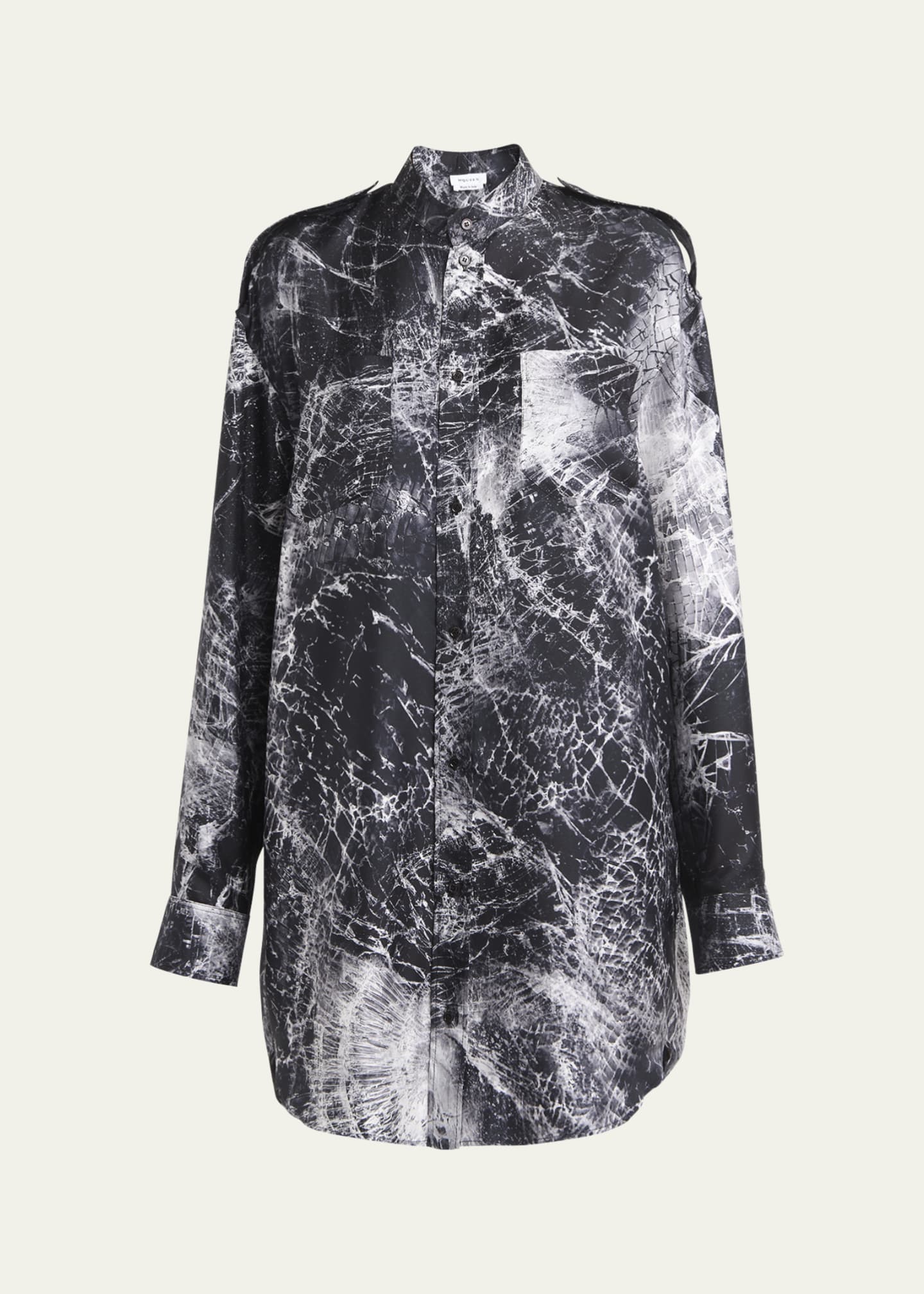 McQueen Smashed Screen Print Button Down Shirting Mini Dress Image 1 of 5