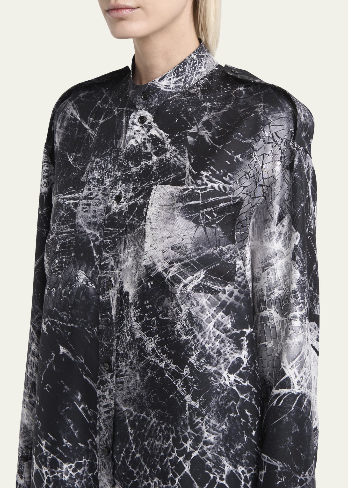 McQueen Smashed Screen Print Button Down Shirting Mini Dress Image 5 of 5
