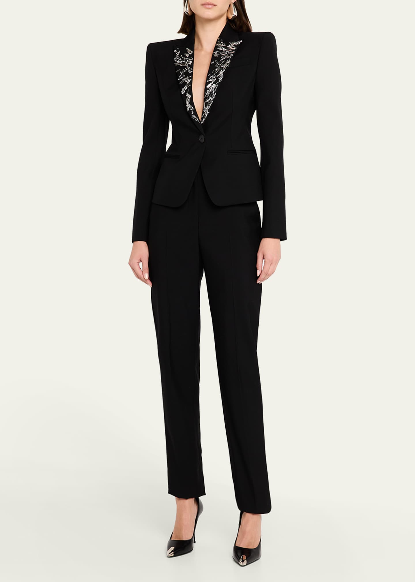 McQueen Smashed Screen Crystal-Lapel Single-Breasted Jacket Image 2 of 5