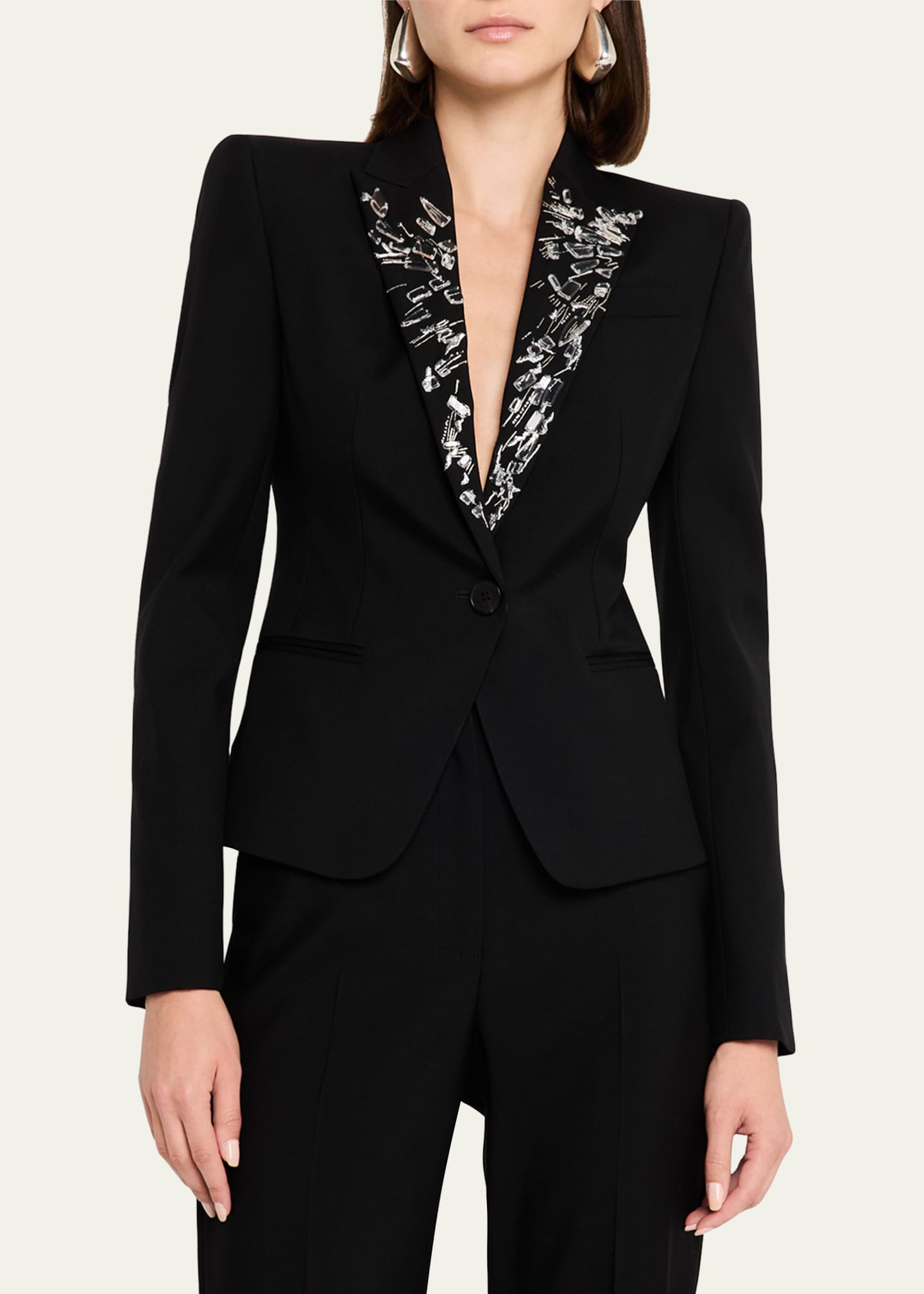 McQueen Smashed Screen Crystal-Lapel Single-Breasted Jacket Image 4 of 5