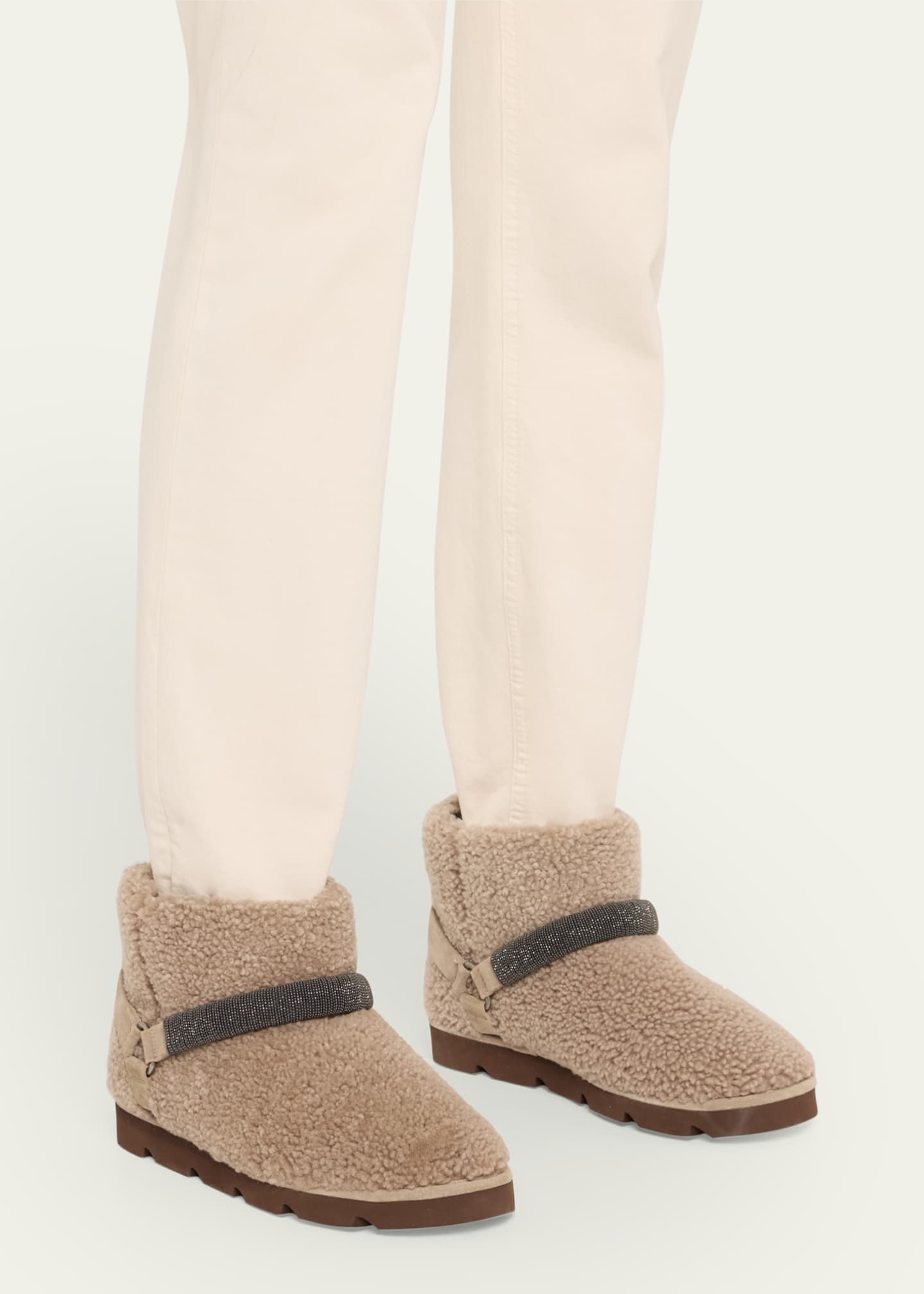 Brunello Cucinelli Shearling Bootie With Monili Strap Detailing Image 2 of 6