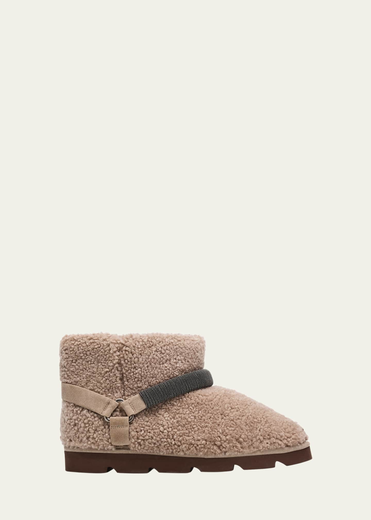 Brunello Cucinelli Shearling Bootie With Monili Strap Detailing Image 1 of 6