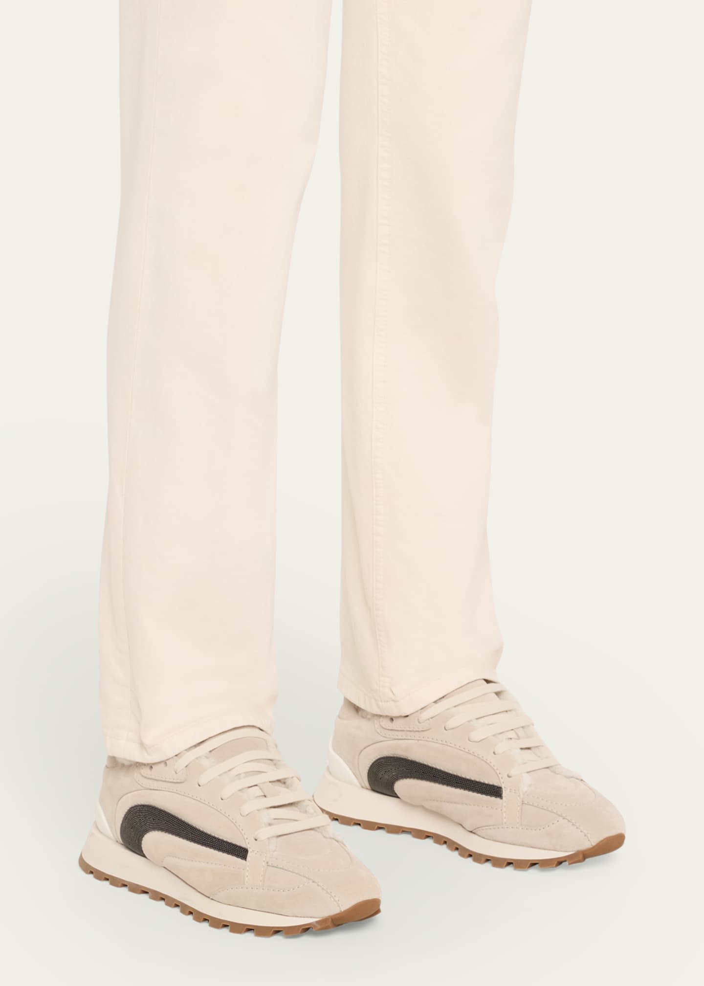 Brunello Cucinelli Suede Lace Up Sneaker With Shearling Lining Image 2 of 6