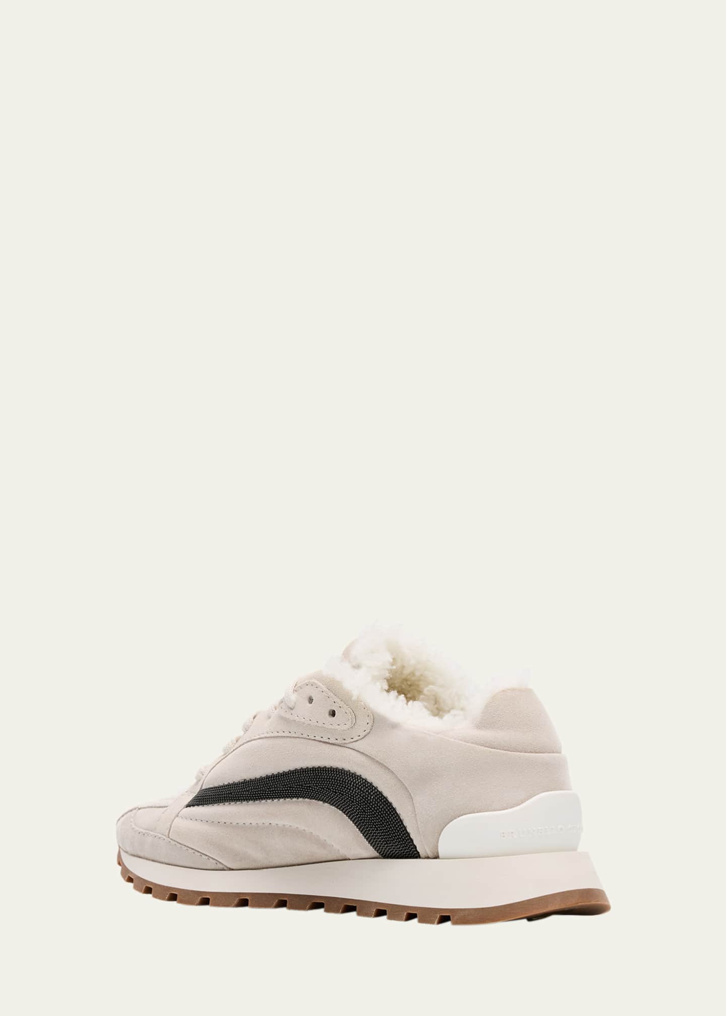 Brunello Cucinelli Suede Lace Up Sneaker With Shearling Lining Image 4 of 6
