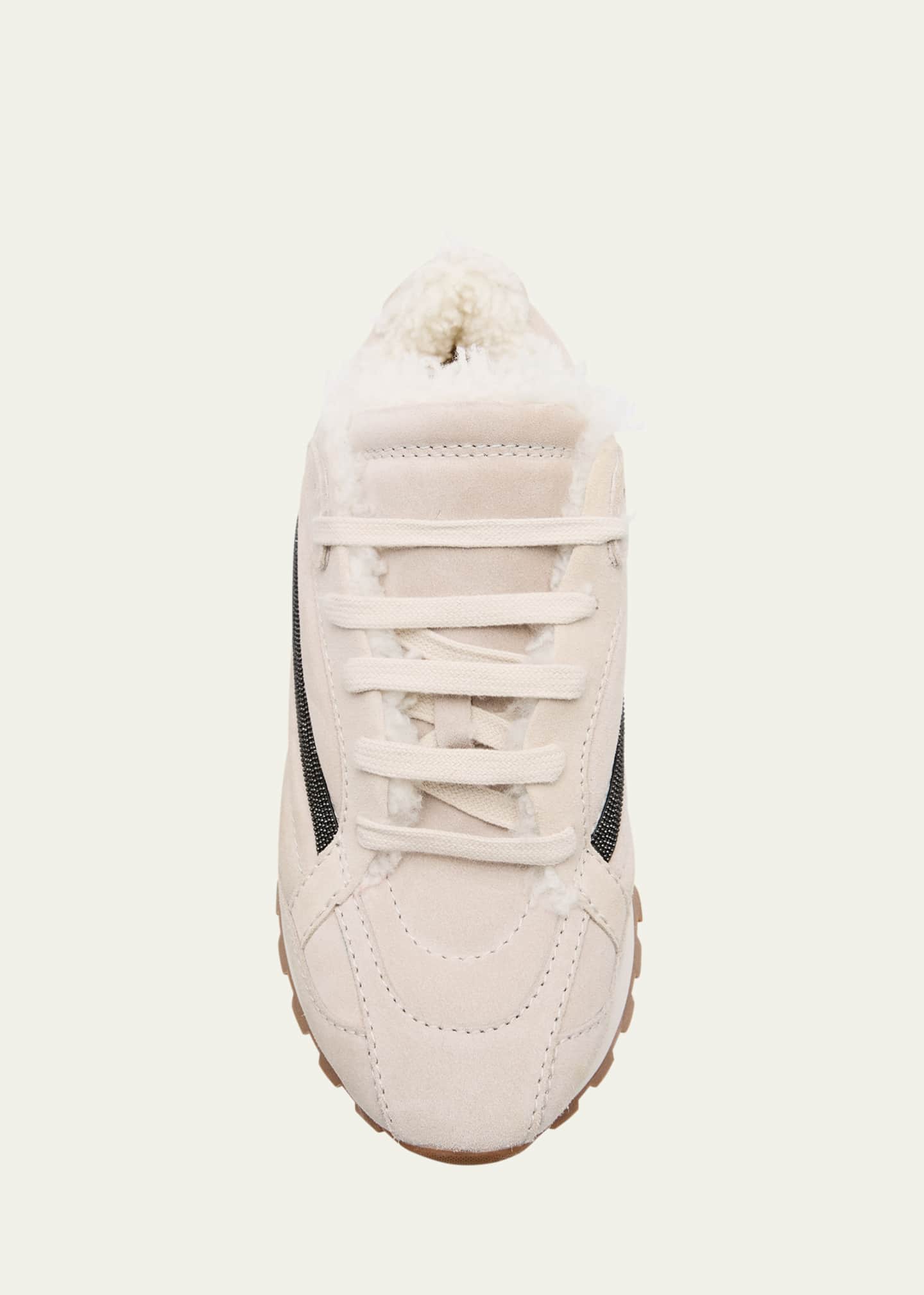 Brunello Cucinelli Suede Lace Up Sneaker With Shearling Lining Image 6 of 6