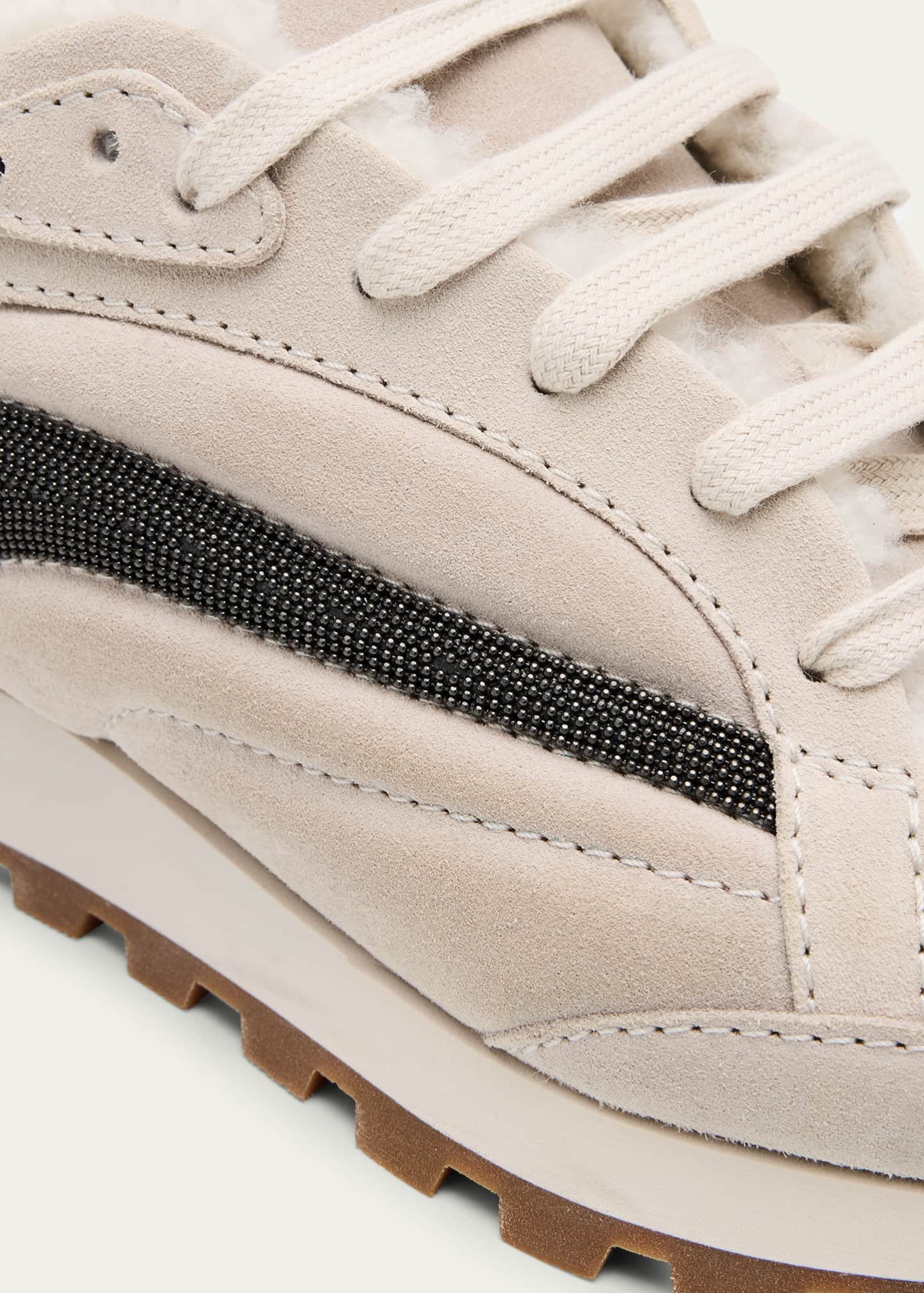 Brunello Cucinelli Suede Lace Up Sneaker With Shearling Lining Image 5 of 6