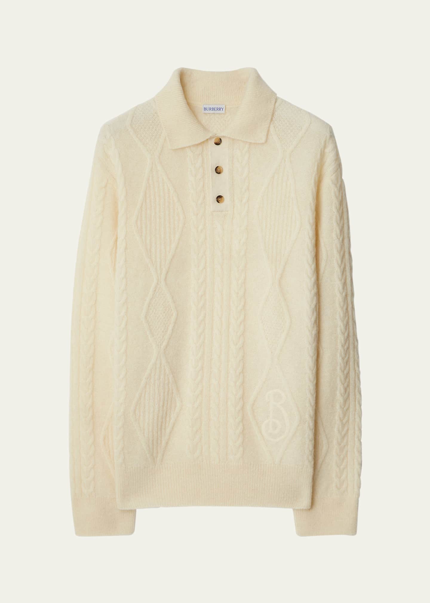 Burberry Men's Cable-Knit Polo Sweater Image 1 of 2
