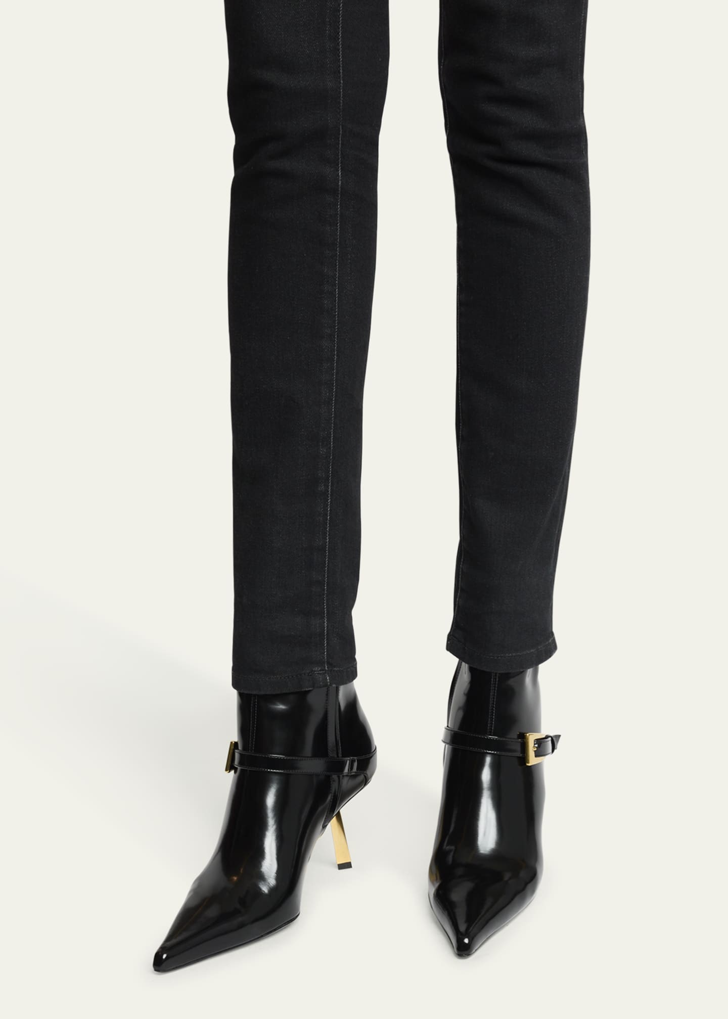 Saint Laurent Lee Patent Buckle Stiletto Booties Image 2 of 5
